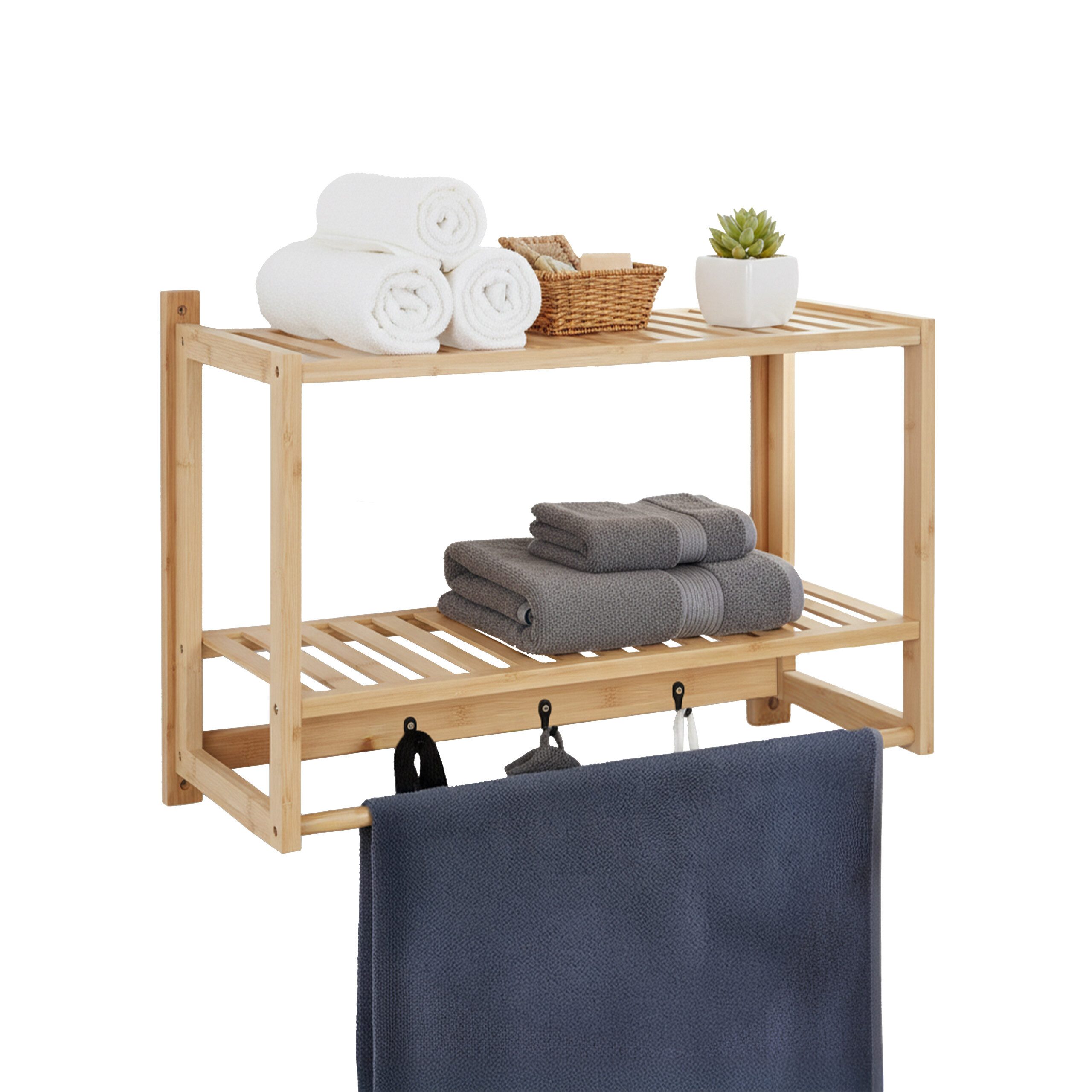 relaxdays Wandregal Bad mit Haken & Handtuchstange