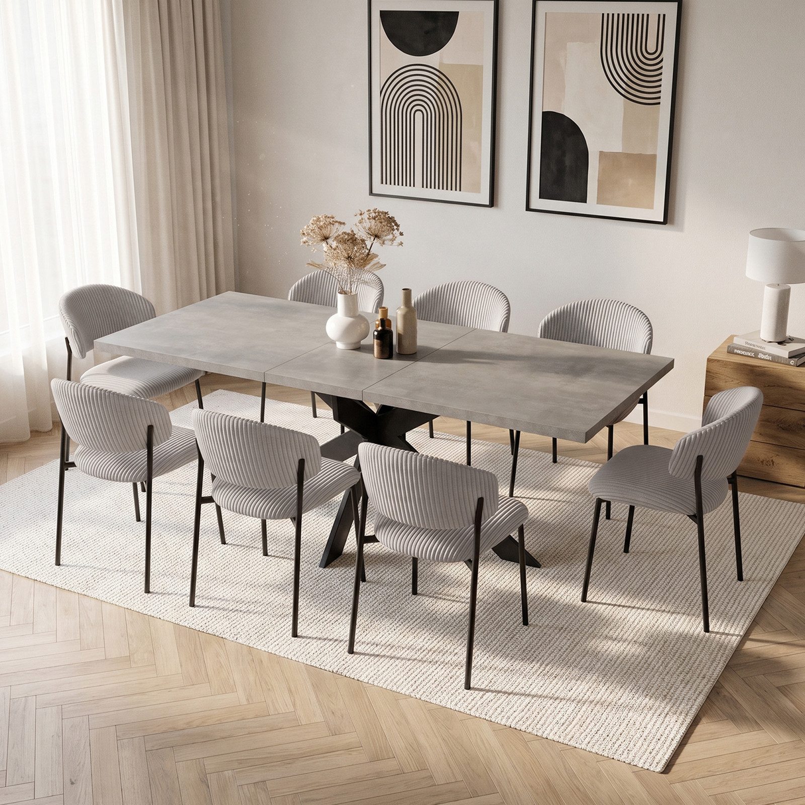 Jiexi Essgruppe Ausziehbarer Esstisch 160-200cm MDF Rhein Set Cord Stühle