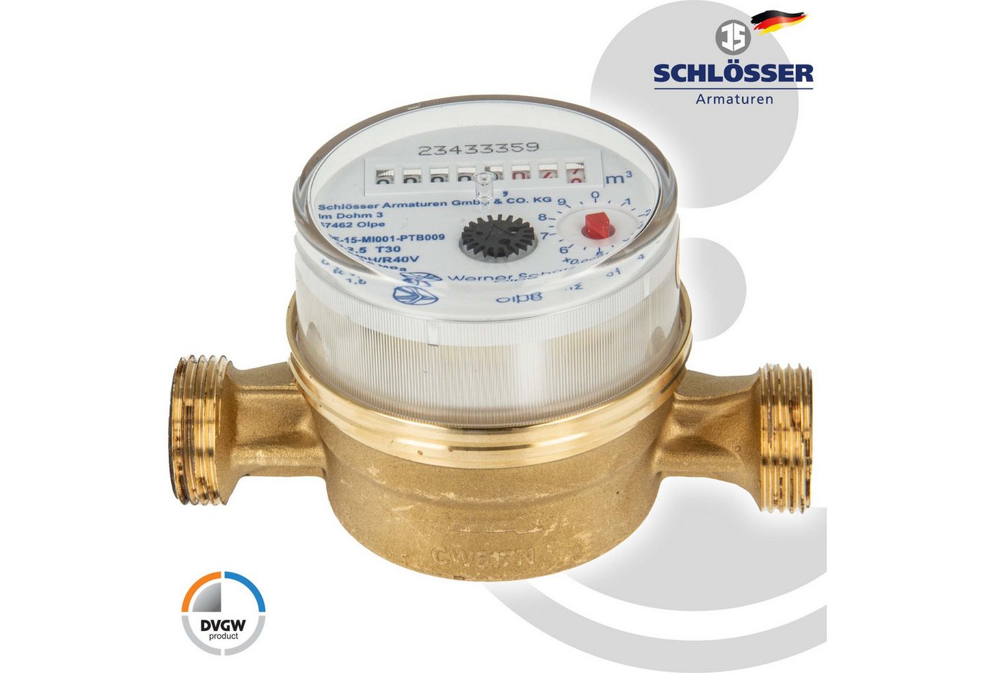Thumbnail - Schlösser Wasserzähler Wohnungs - Wasserzähler 80 mm, 110 mm, 130 mm, mit aktueller Eichung, (inkl. Plombiersatz und Dic...