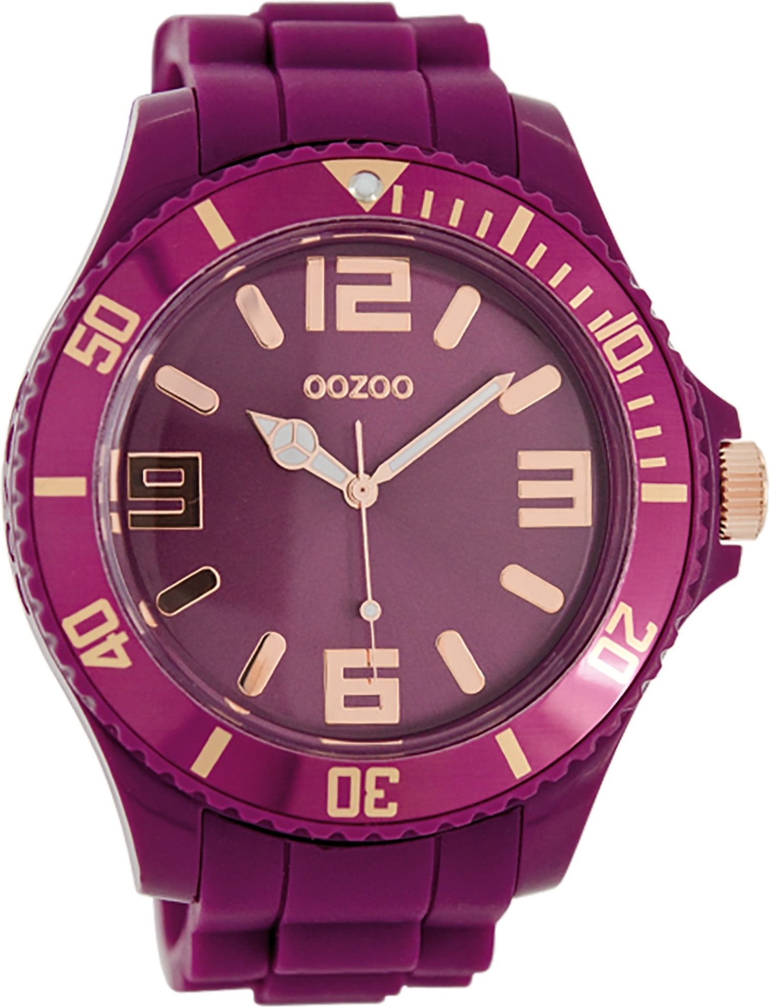 OOZOO Quarzuhr Oozoo Unisex Armbanduhr Vintage Series, (Analoguhr), Damen, Herrenuhr rund, groß (ca. 48mm) Silikonarmband aubergine, lila