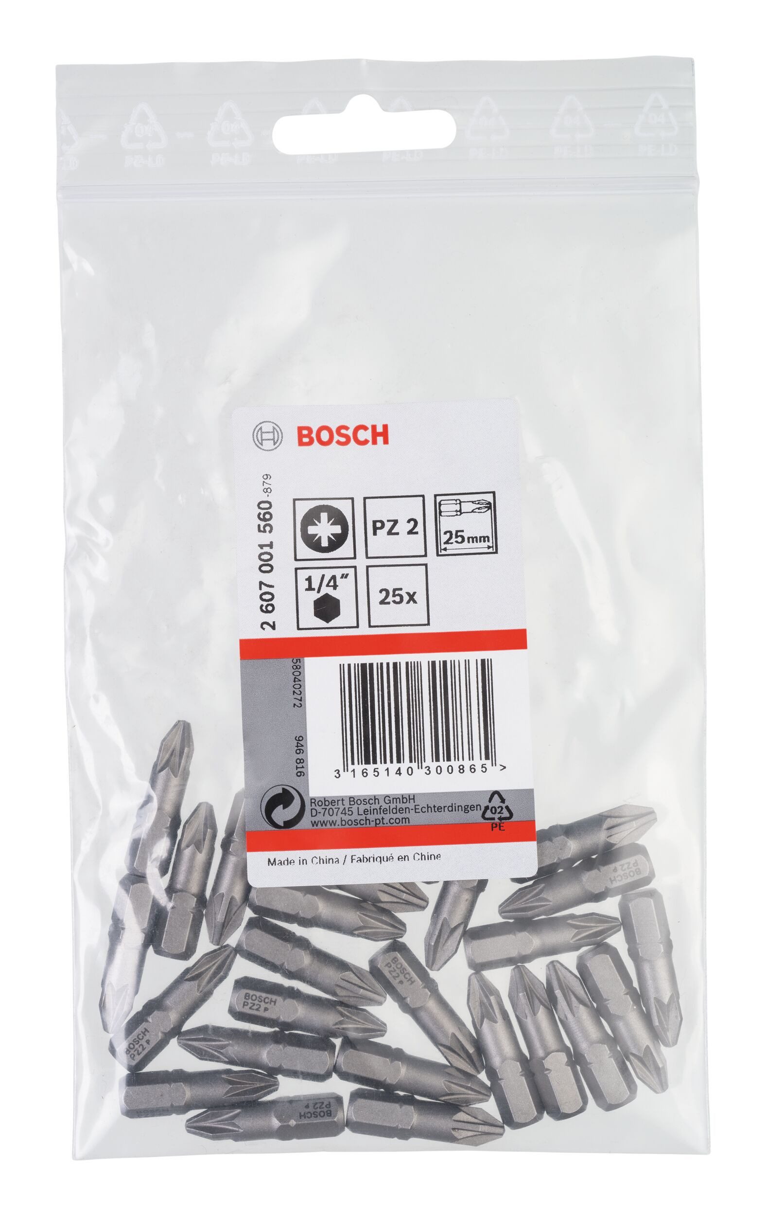 Thumbnail - BOSCH Kreuzschlitz-Bit, 25 Stück, Schrauberbit Extra-Hart - PZ 2 x 25 mm - 25er-Pack