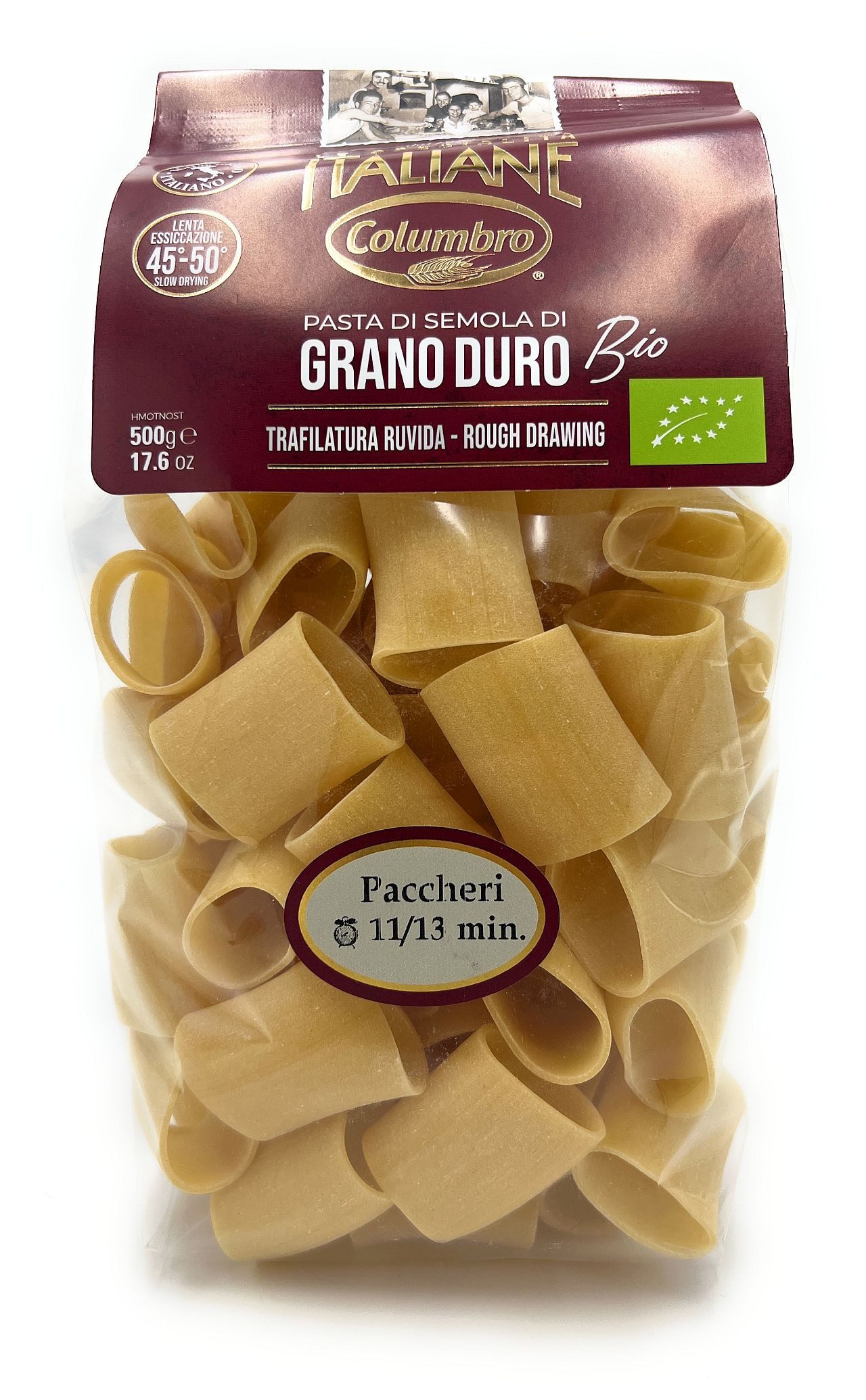 Columbro Nudeln Bio Paccheri Pasta aus Italien Hartweizengrieß 500 g, 1 x 500 g
