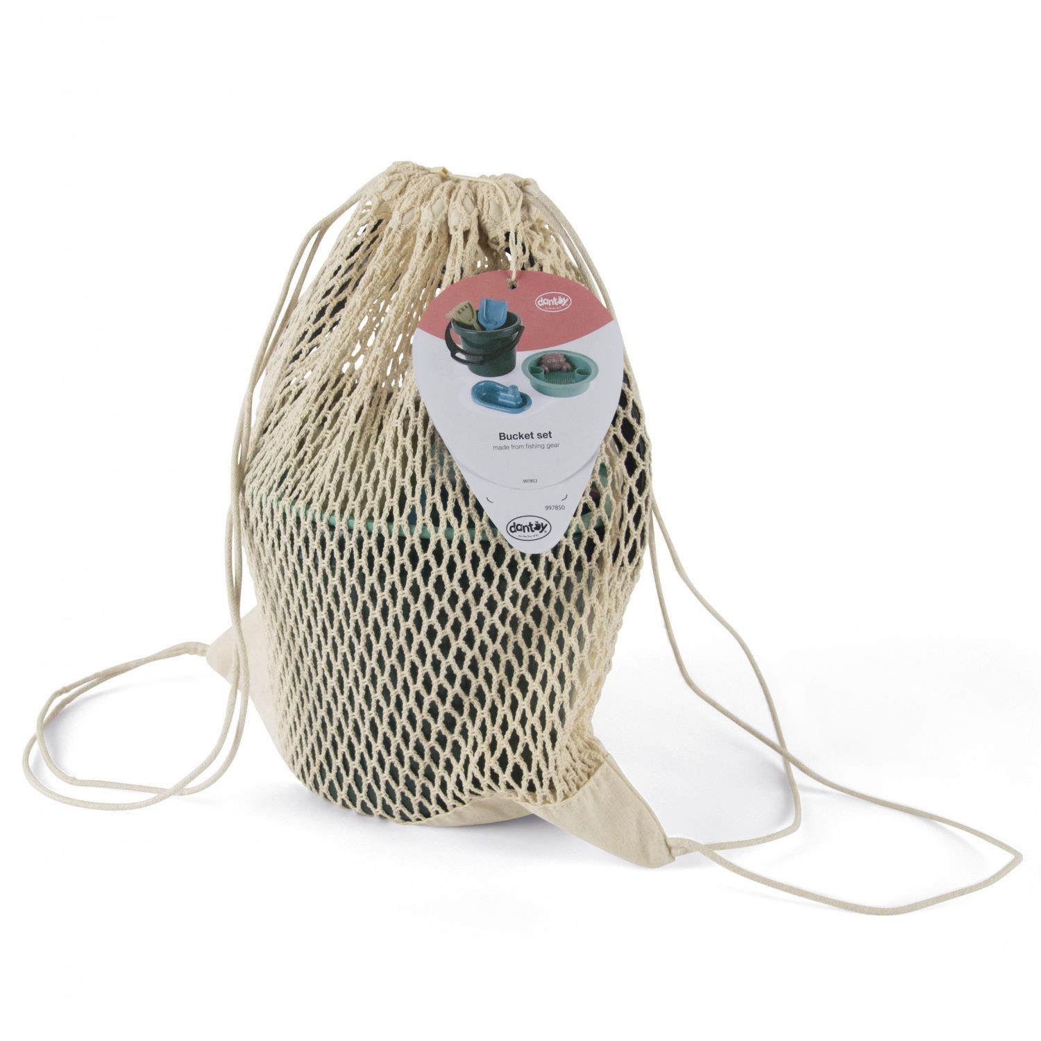 dantoy Sandeimer Eimer-Set Schaufel Rechen Sieb Förmchen Boot, (Packung, 6-tlg), Blue Marine Toys Sand-Spielzeug Sandkasten Strand im Baumwollnetz