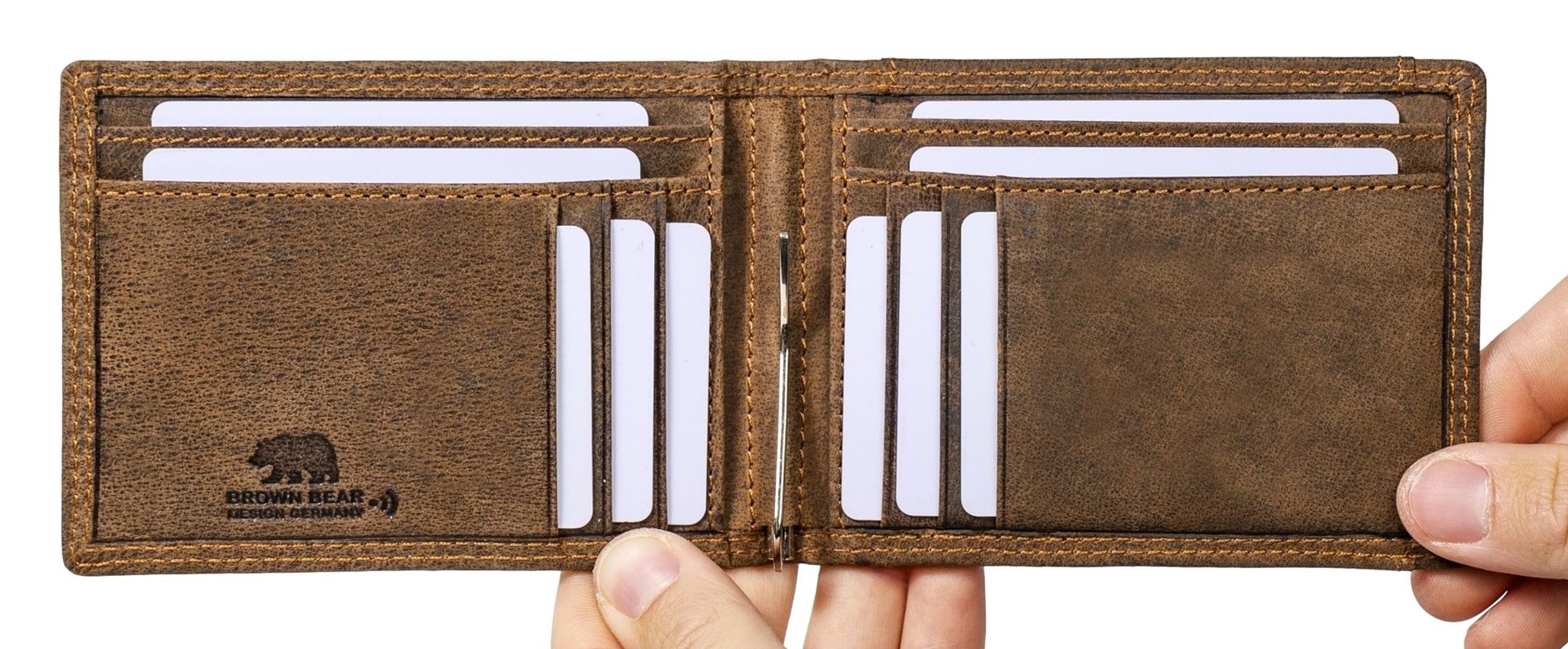 Brown Bear Geldbörse Dollarclip Golf 1018 Münzfach Echtleder, 10 Kartenfächer und RFID-Schutz Braun-Vintage