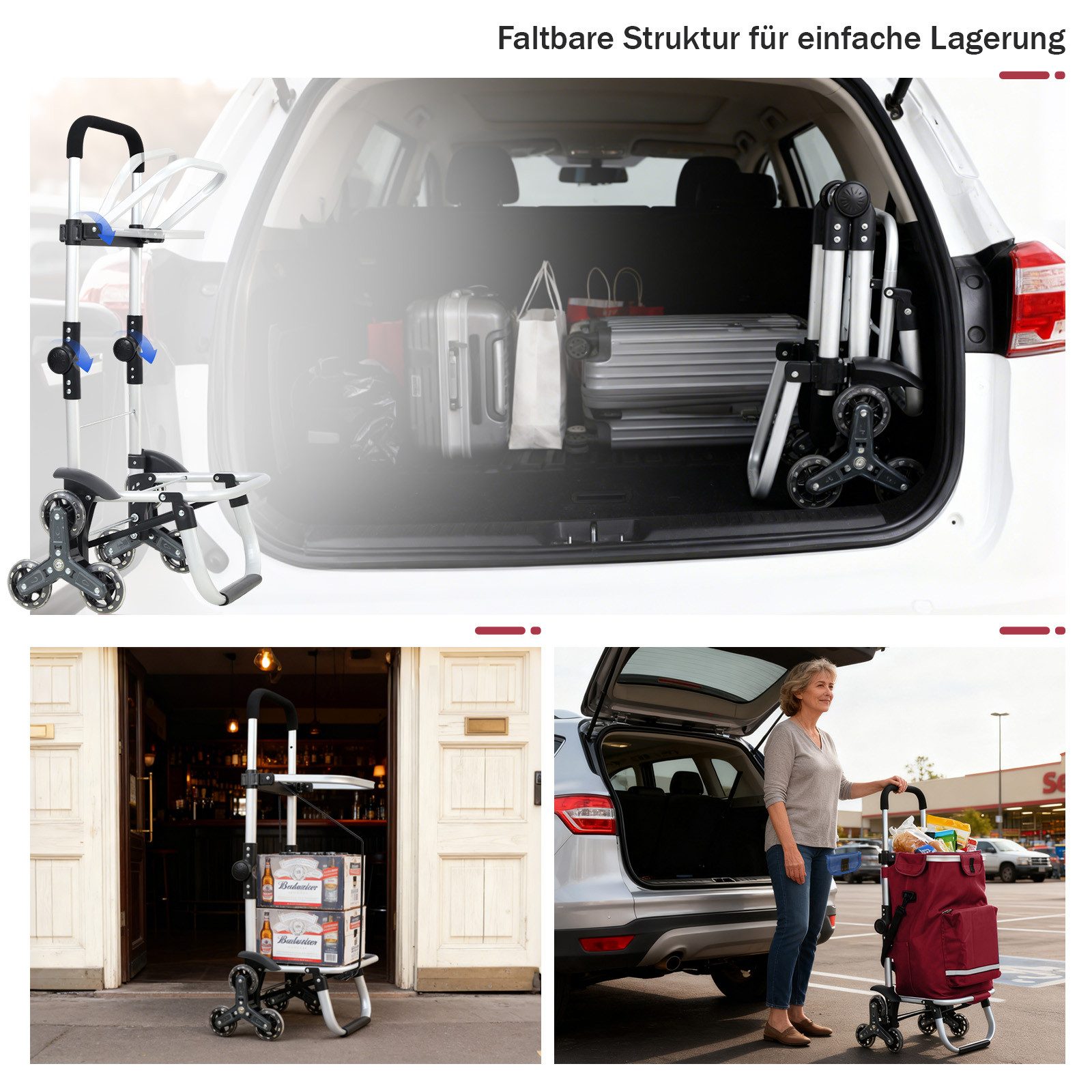 Sekey Einkaufstrolley Klappbarer Einkaufswagen mit Kühlfach, Treppensteiger Trolley 3 in 1, Faltbarer Einkaufswagen inkl. Einkaufschip und Spanngurt