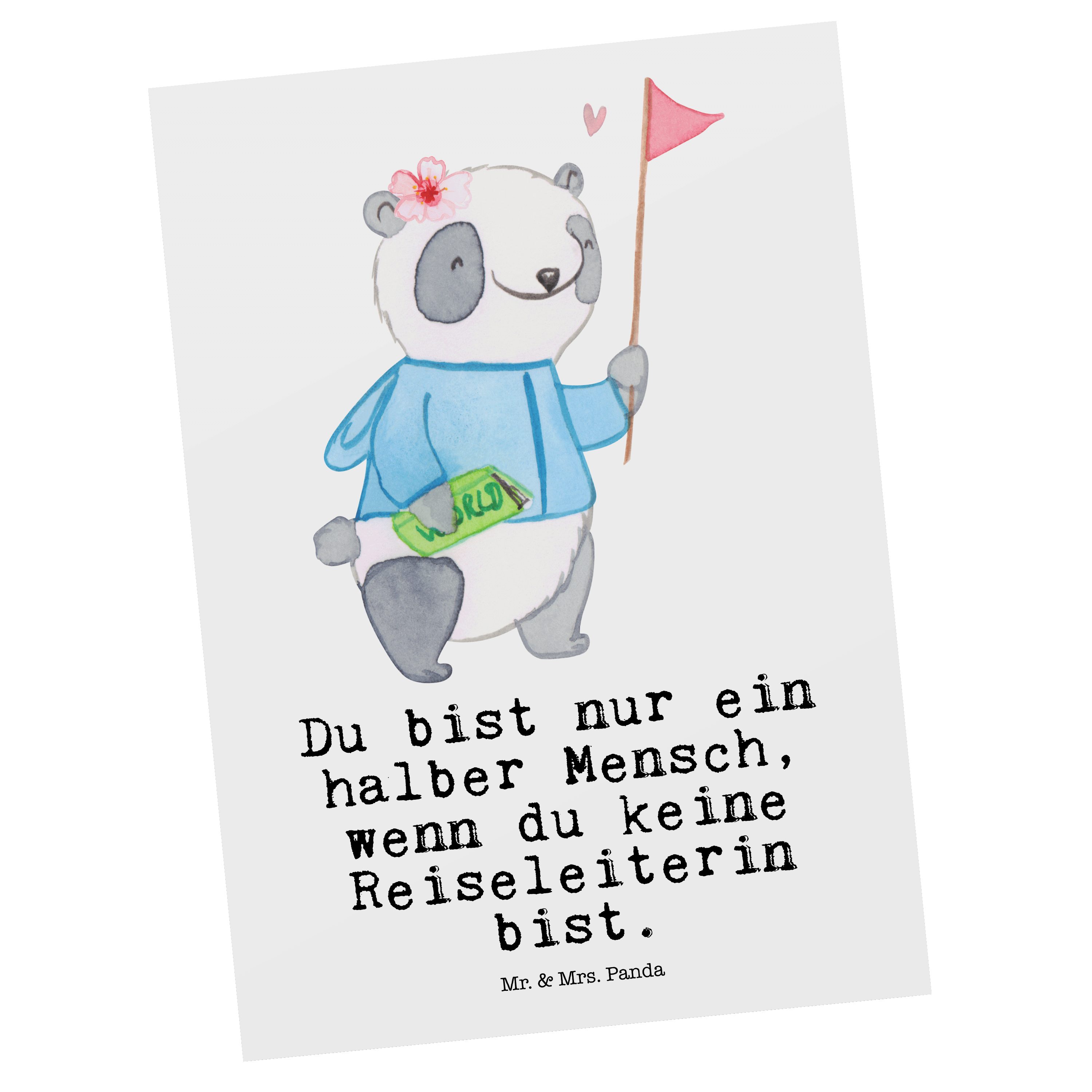 Mr. & Mrs. Panda Postkarte Herz mit Geschenk, Beruf, - Grußk Weiß Reiseleiterin - Geschenkkarte