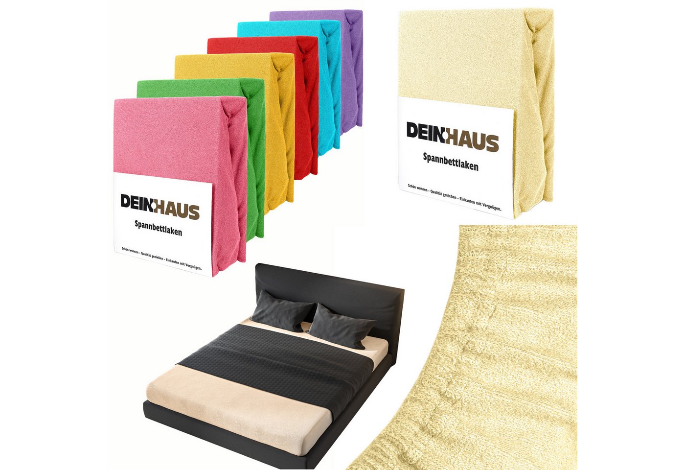 DH DEIN . HAUS Spannbettlaken Frottee SOFT, Baumwolle, Gummizug: rundum, (1 Stück), weich saugfähig atmungsaktiv Rundumgummi formstabil bis 20 cm