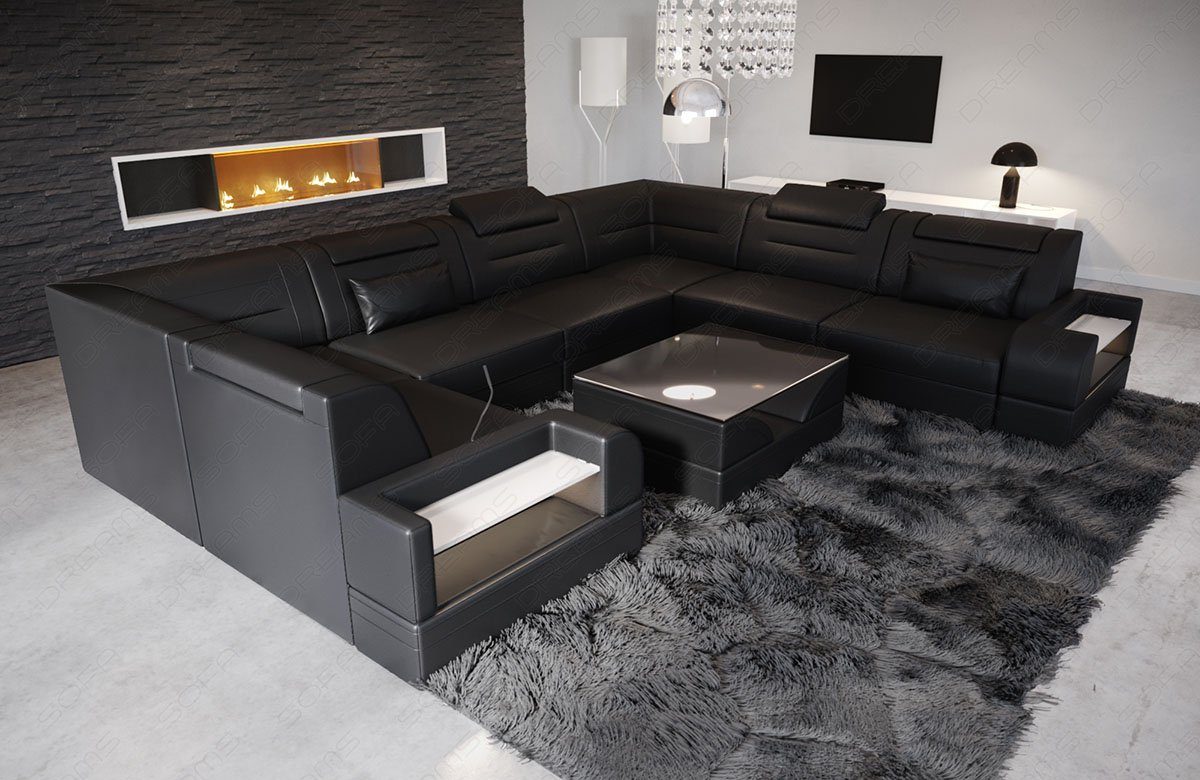 Sofa Dreams Wohnlandschaft Leder Designer Sofa Trivento U Form Ledersofa, Couch wahlweise mit Bettfunktion