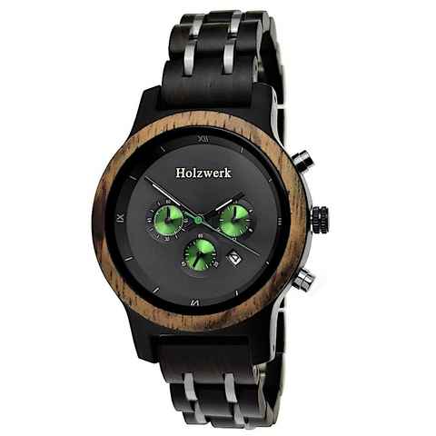 Holzwerk Chronograph BEESKOW Damen & Herren Holz Armband Uhr mit Datum in schwarz, grün