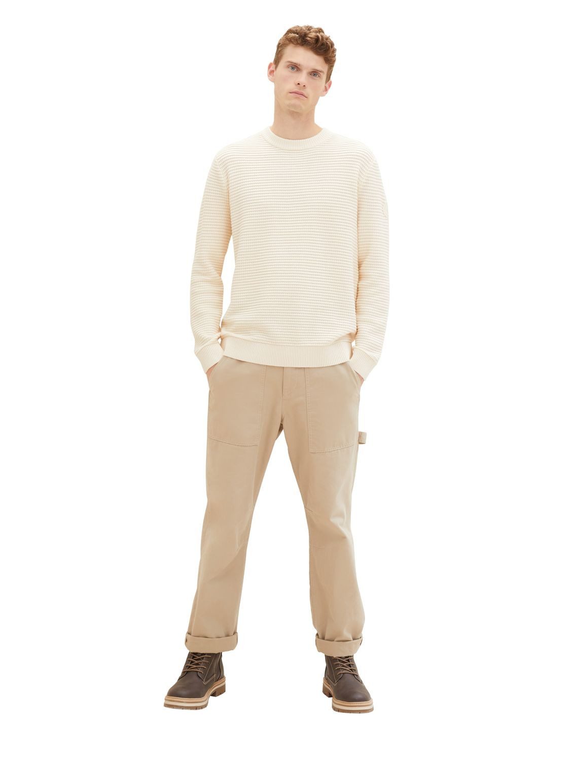 TOM TAILOR Strickpullover STRUCTURED CREWNECK KNIT aus Baumwolle
