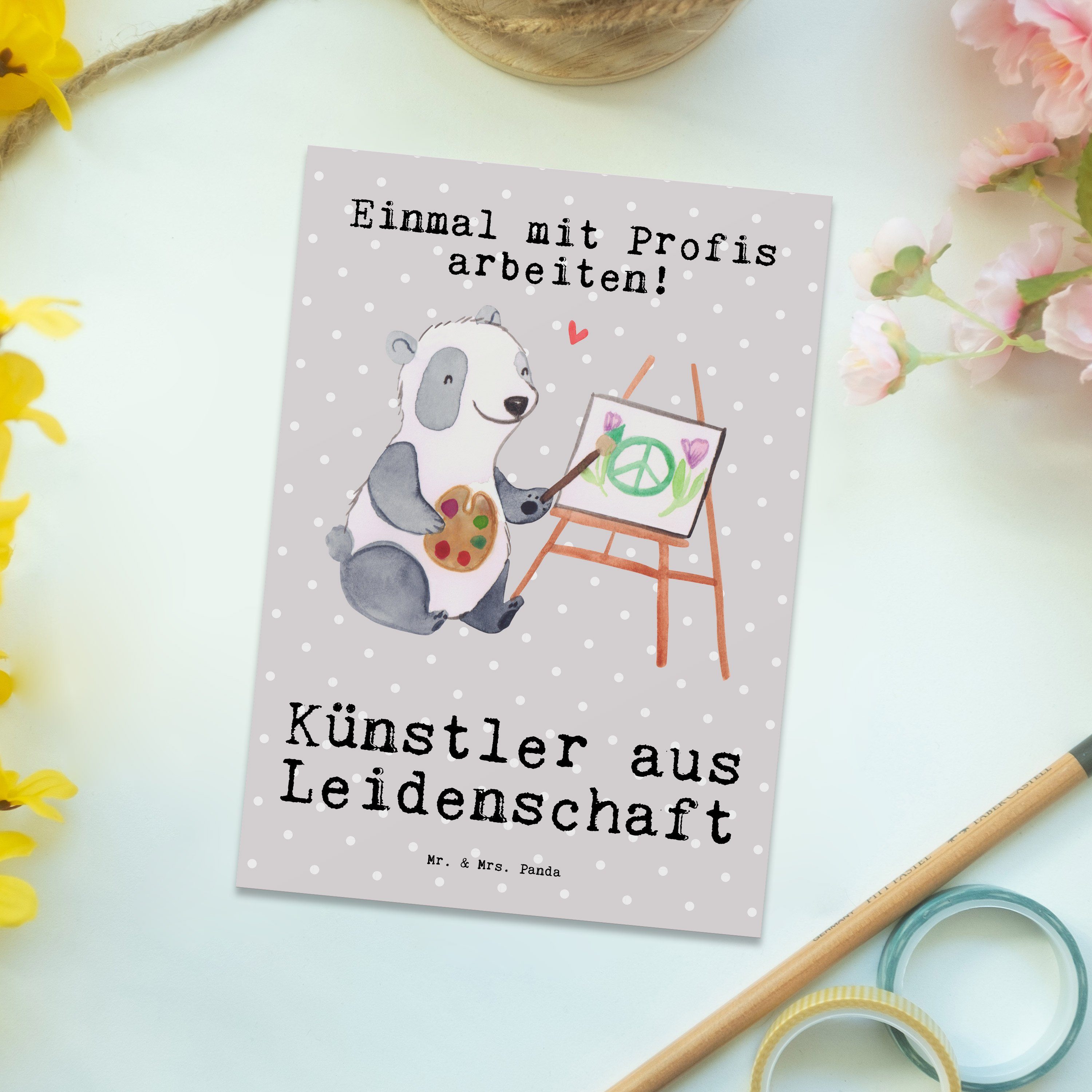 Mr. & Mrs. Panda Postkarte Kollege, Pastell Leidenschaft Grau - Dankesk aus Geschenk, Künstler 