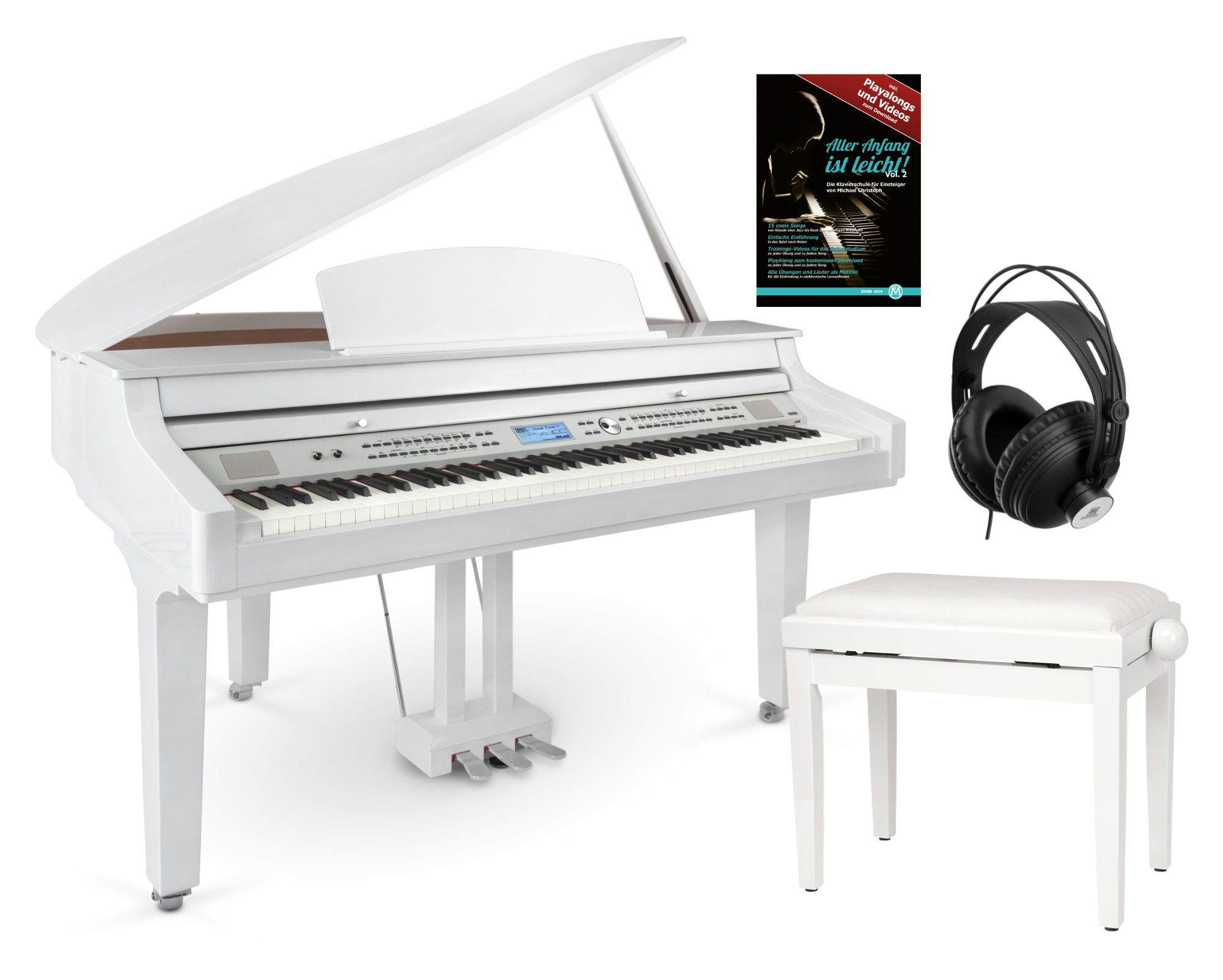 Classic Cantabile Digitalpiano GP-A 810 Digitalflügel Grand Piano Set 88 Tasten mit Hammermechanik (Spar-Set, inkl. Klavierbank, Kopfhörer & Schule), Layer-, Split- und Twinova-Piano-Funktion, Bluetooth, USB MIDI