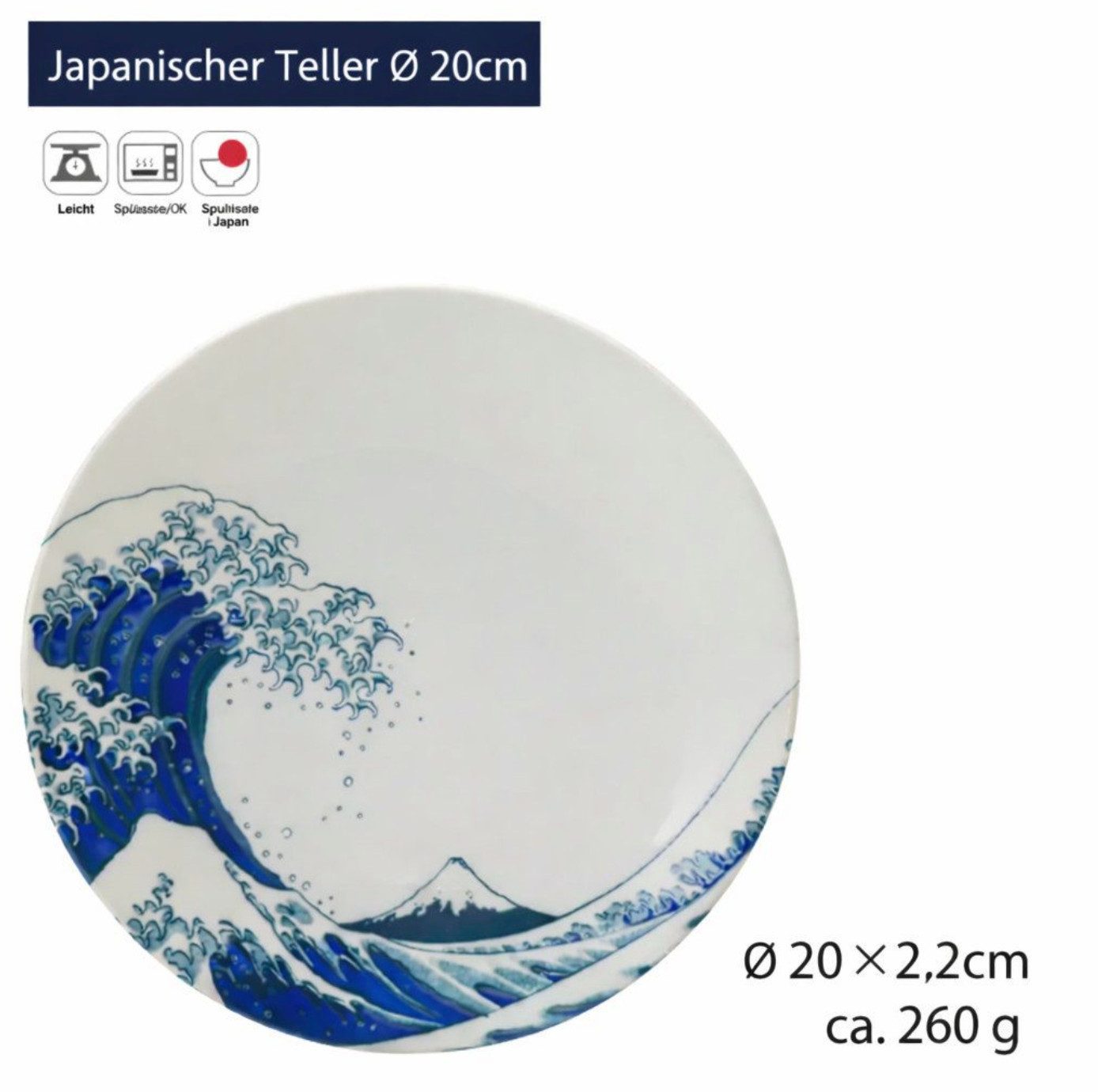 Ogura Ceramics Speiseteller Mino ware 20 cm japanische Teller mit Mt.Fuji Hokusai Made in Japan