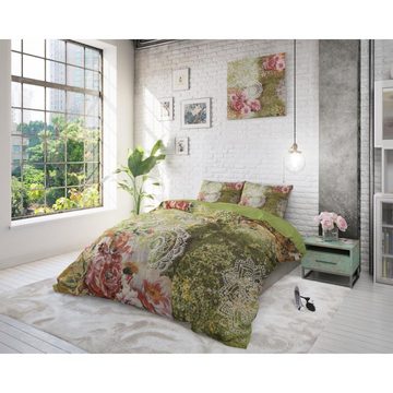 Bettwäsche GREEN FLOWER ART - Bettbezug +Kissenbezüge, Sitheim-Europe, Baumwolle, 3 teilig, Weich, geschmeidig und wärmeregulierend