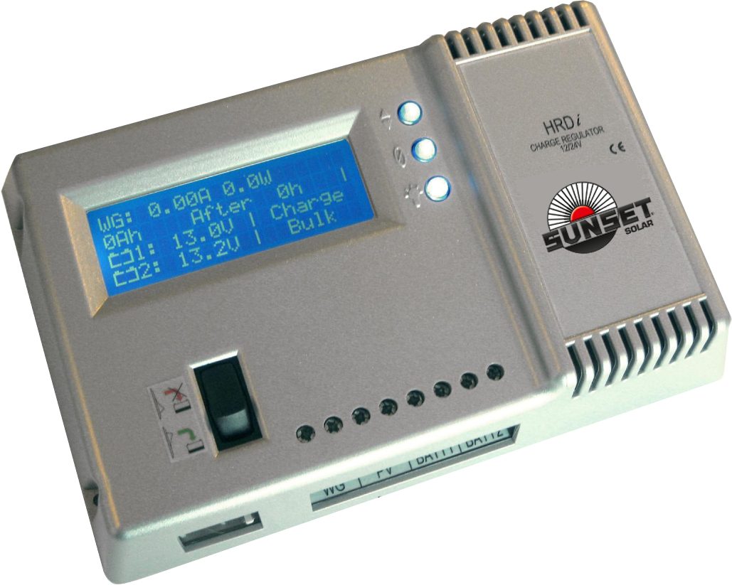 Sunset Shuntregler HRDi, für Windgeneratoren WG 504 / WG 914i und Solarmodul bis 160 Wp, 12 V/24 V, LCD-Digitalanzeige, Ladung zweier Batteriesysteme