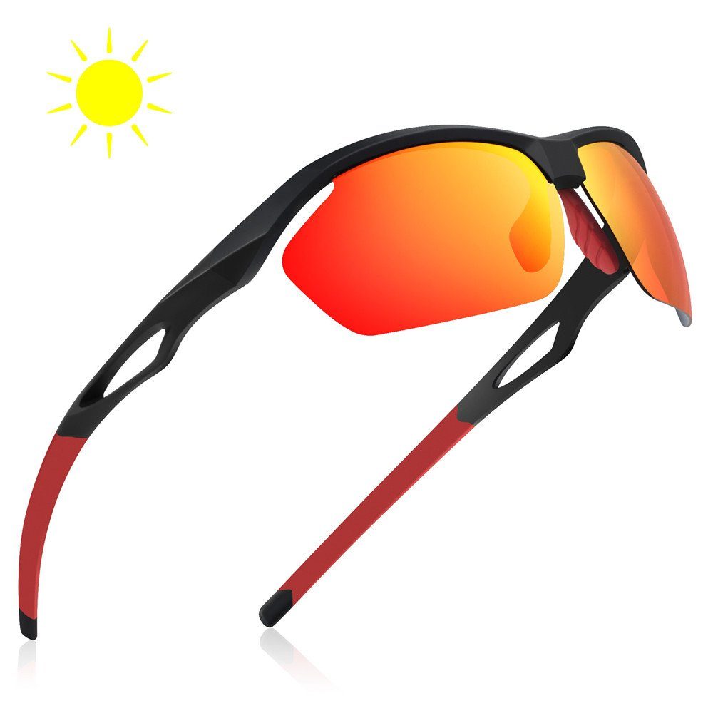 ilikable Sportbrille Polarisierte Sonnenbrille Herren, Winddicht Fahrerbrille Rot