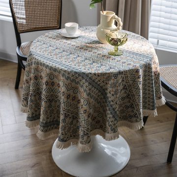 AUKUU Tischdecke Tischdecke Tischdecke aus Jacquard geometrisch kontrastfarben, rund dick