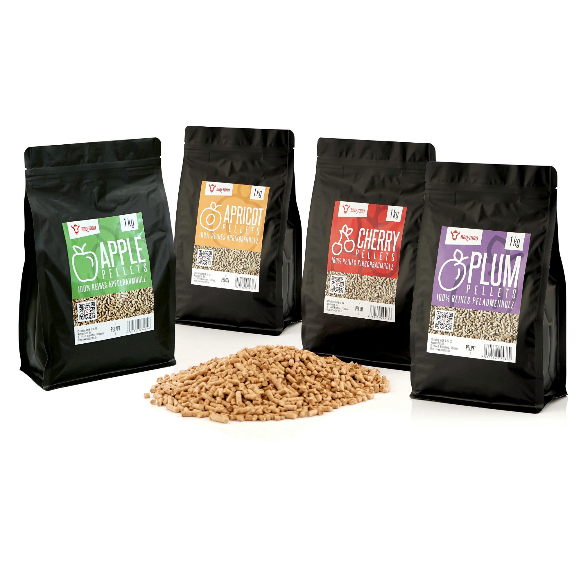 BBQ-Toro Holzpellets Pellets Set aus 100% Fruchtholz, 4 Sorten à 1 kg, Smokerpellets für Gr