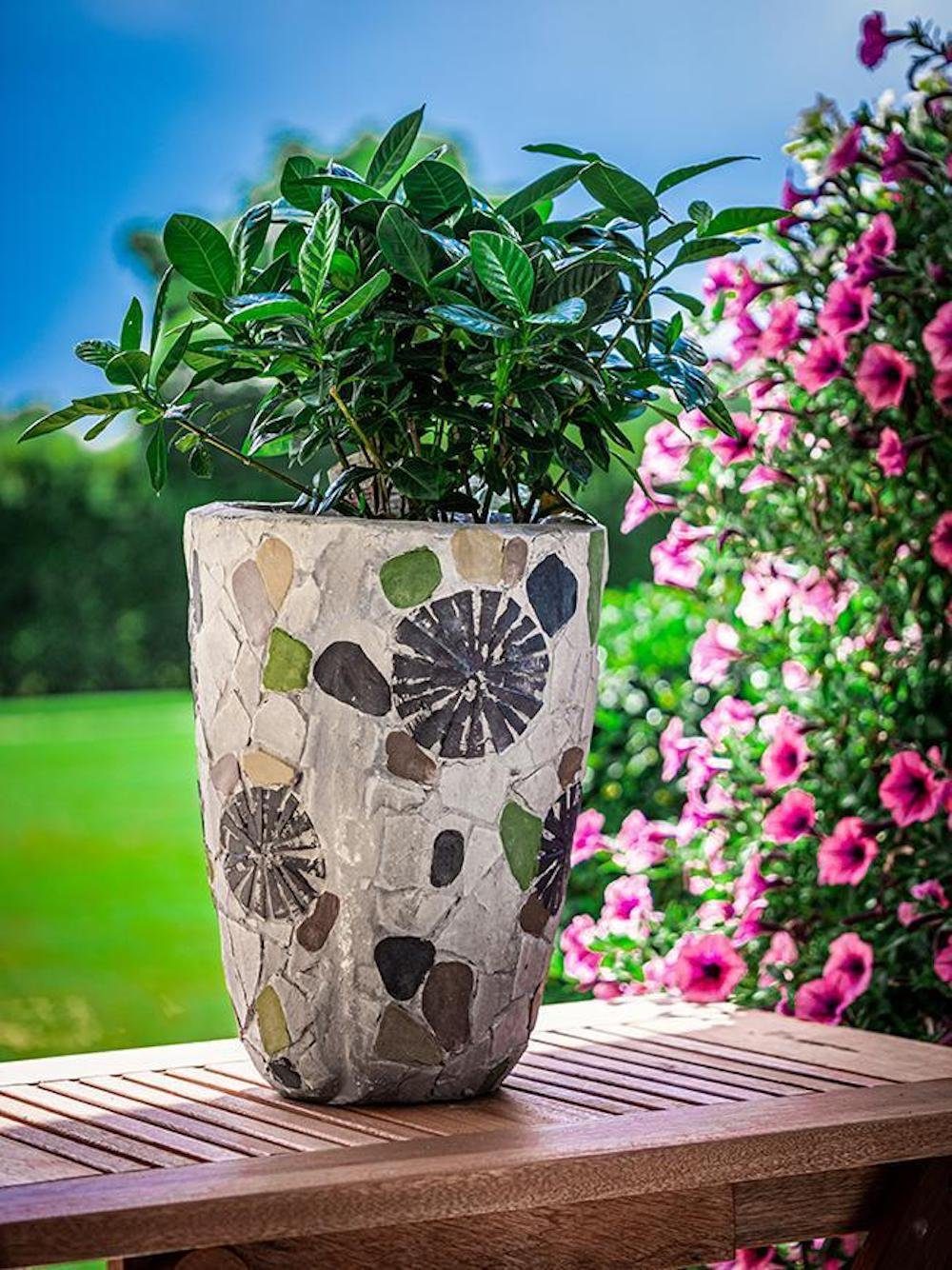PROREGAL® Blumentopf mit Keramik, 20,5x20,5x28cm Mosaik, Grau, Blütentopf