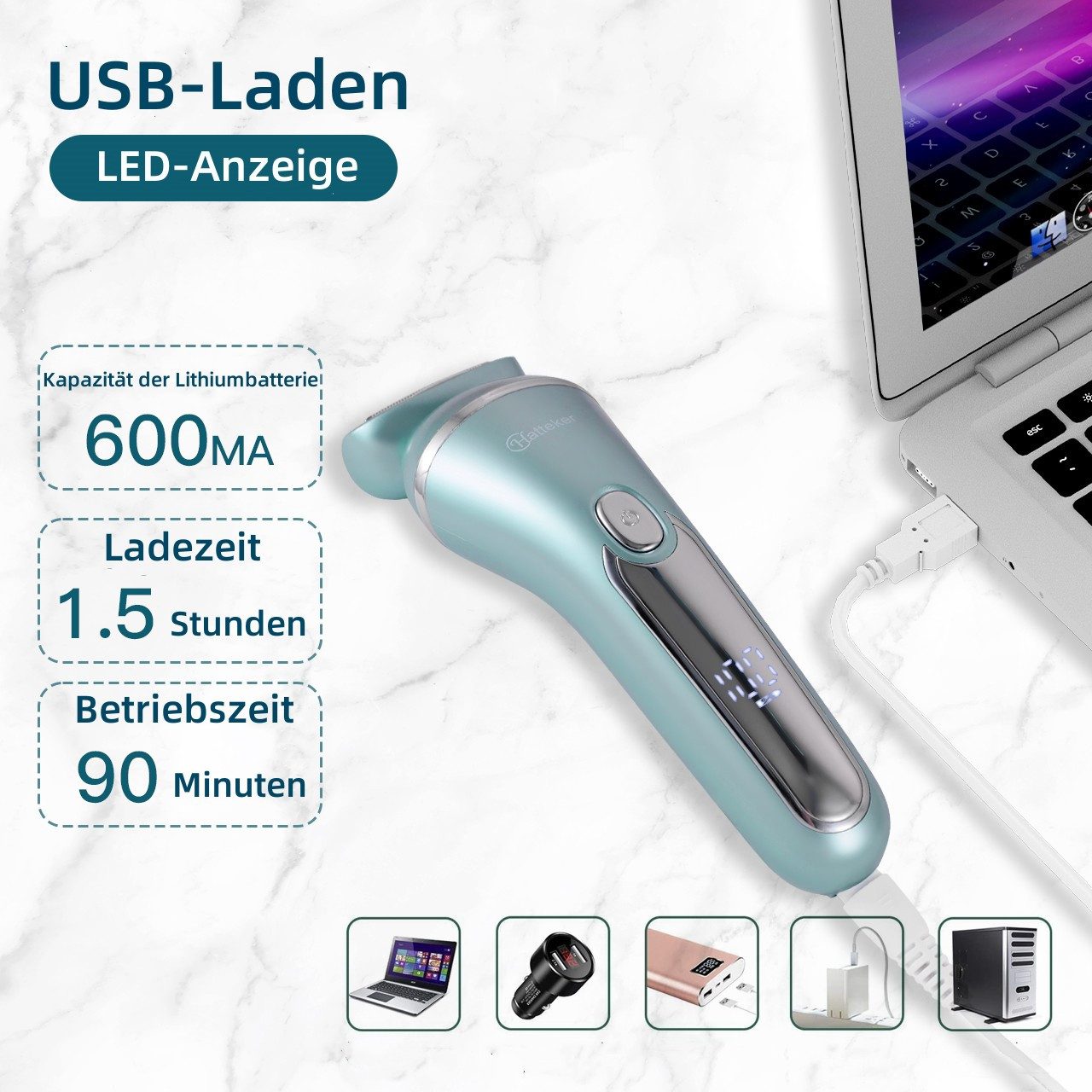 Scttomon Elektrokörperrasierer RSCX-9612, Aufsätze: 1, Epilierer, 3 in 1, Rasierer für Damen, Gesichtsepilierer – Bild 4 von 5