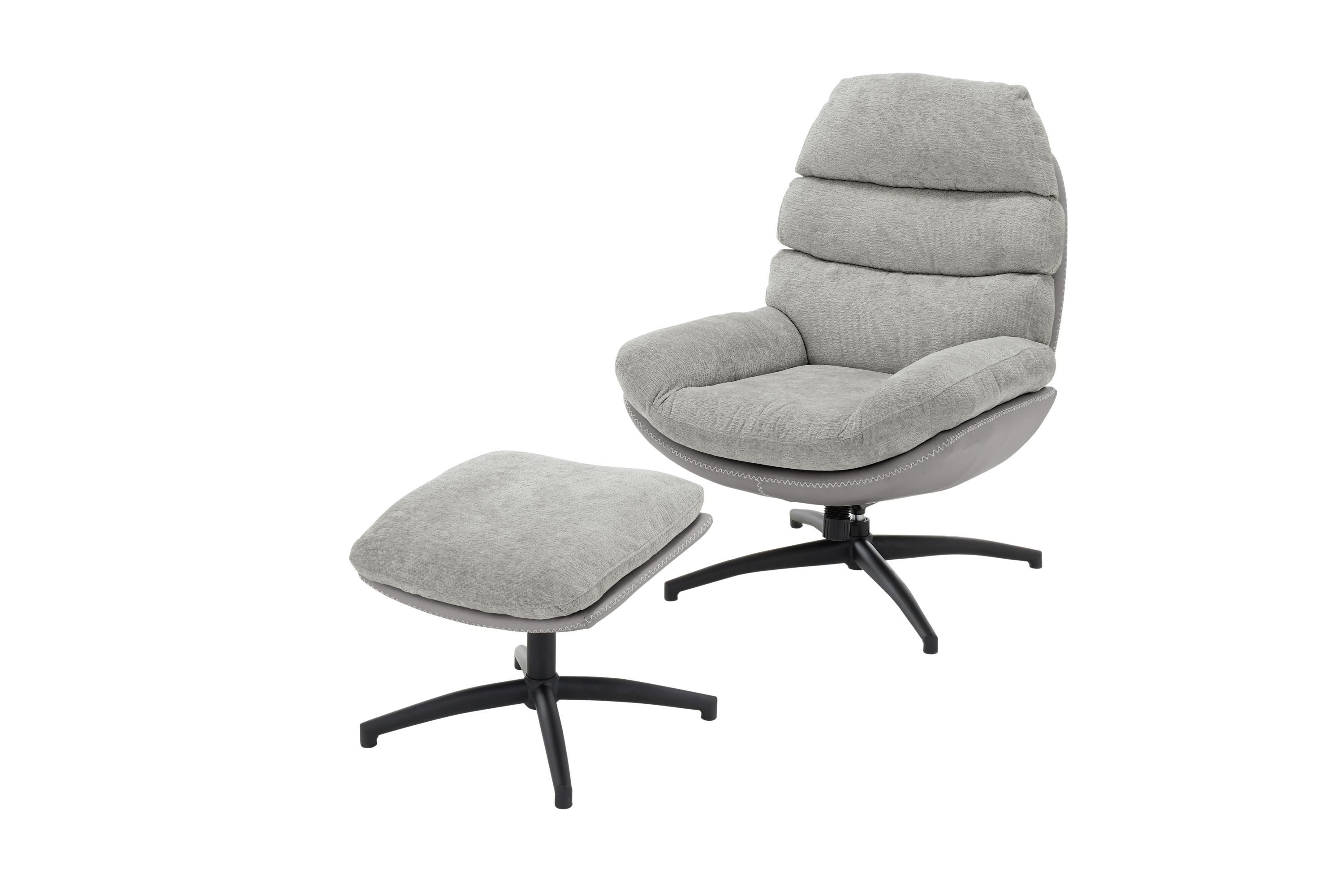 Robas Lund Loungesessel, mit Hocker hellgrau Chenille-Optik 360° drehbar 78x99x94 cm
