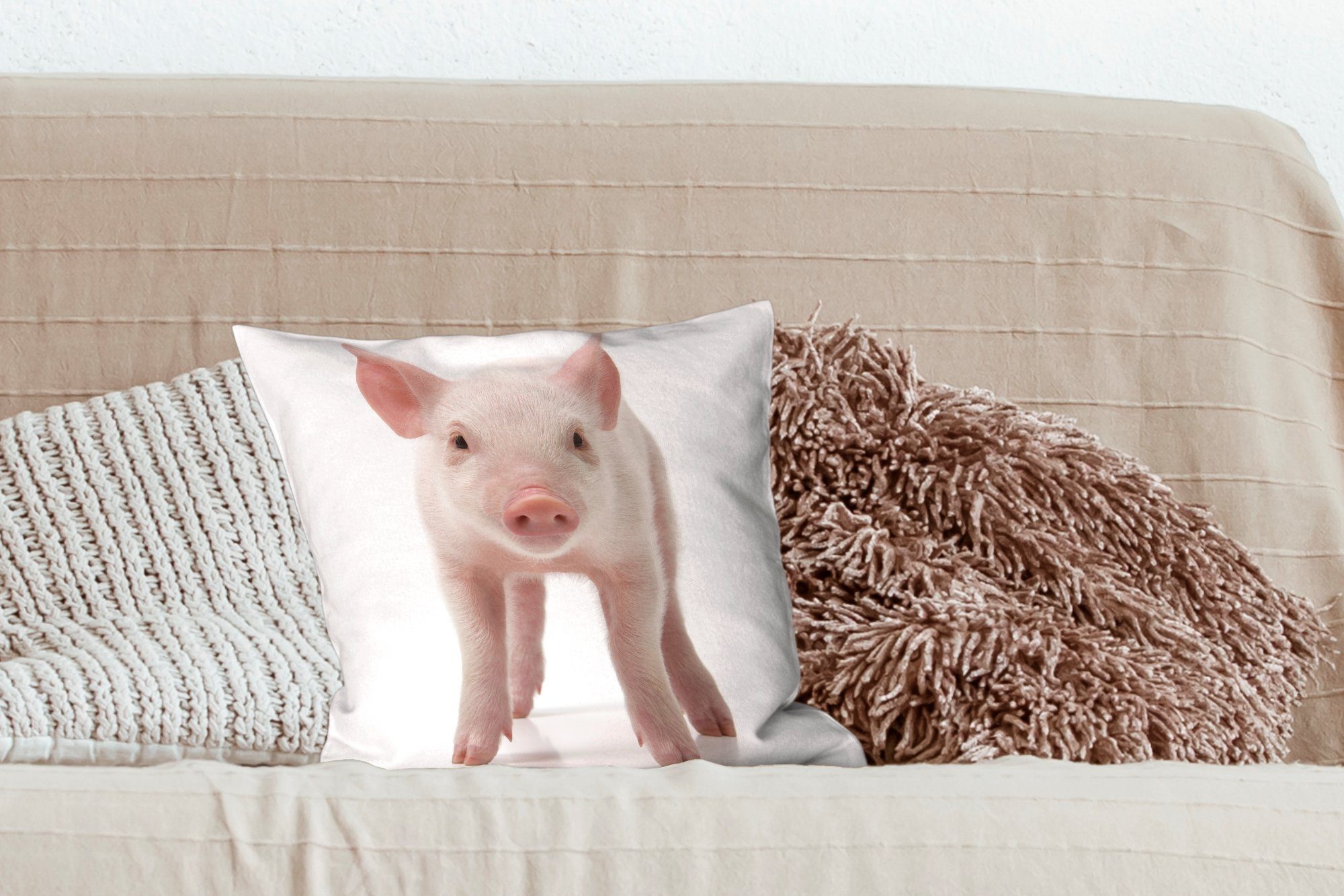 Schwein Weiß, - Tiere Dekokissen Zierkissen - Sofakissen MuchoWow Deko, mit Wohzimmer, für Füllung Schlafzimmer,