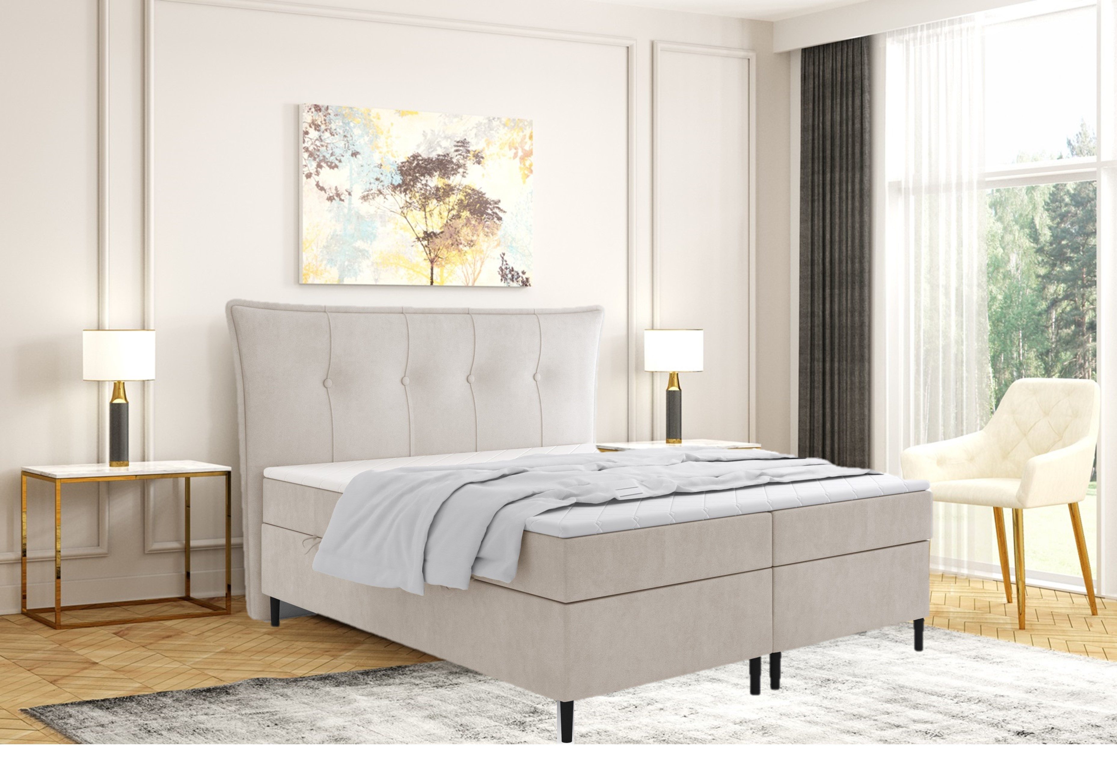 Labett Boxspringbett mit Bettkasten mit hohen Beinen ZOYA 140x200 160x200 1 günstig online kaufen