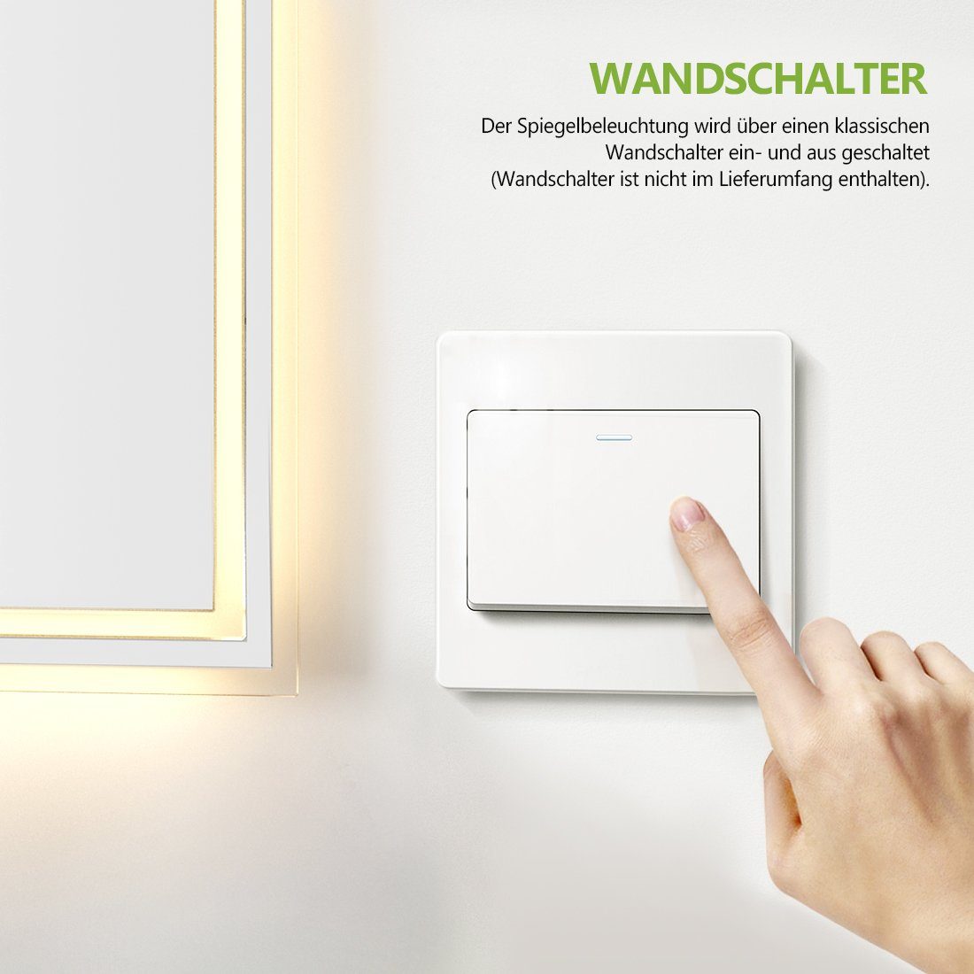IP44, Warmweiß spiegel S'AFIELINA 3000K LED Wandmontage Badezimmer Wandschalter Badspiegel mit Energiesparend, Badspiegel