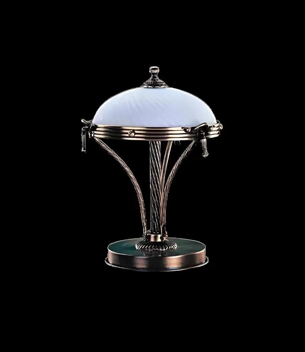 Tischleuchte Elegante Tischlampe in Weiß und Gold mit gläsernem Schirm