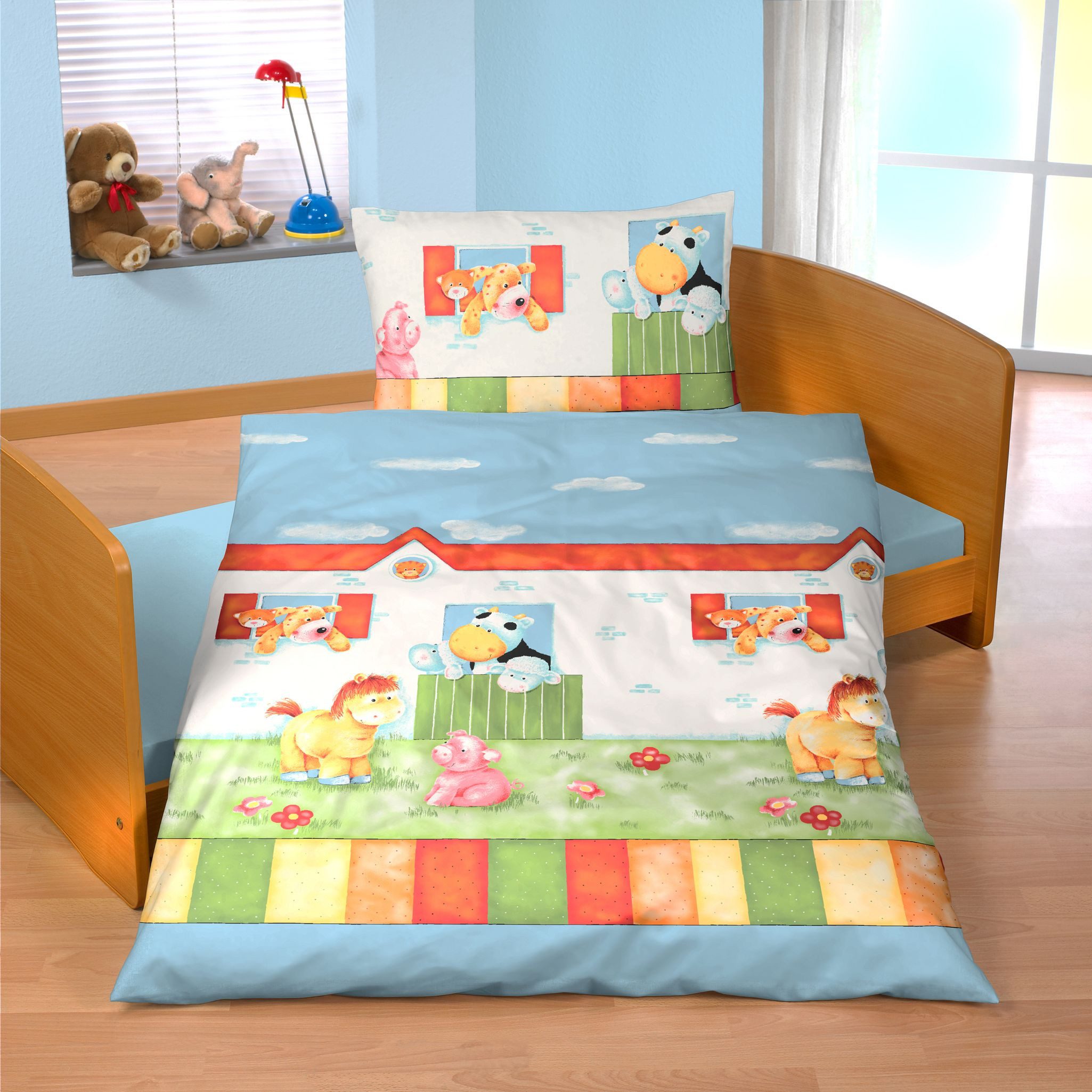 JACK Babybettwäsche 100x135cm Hoftiere Bauernhof Bunt mit RV, Biber, 2 teil günstig online kaufen