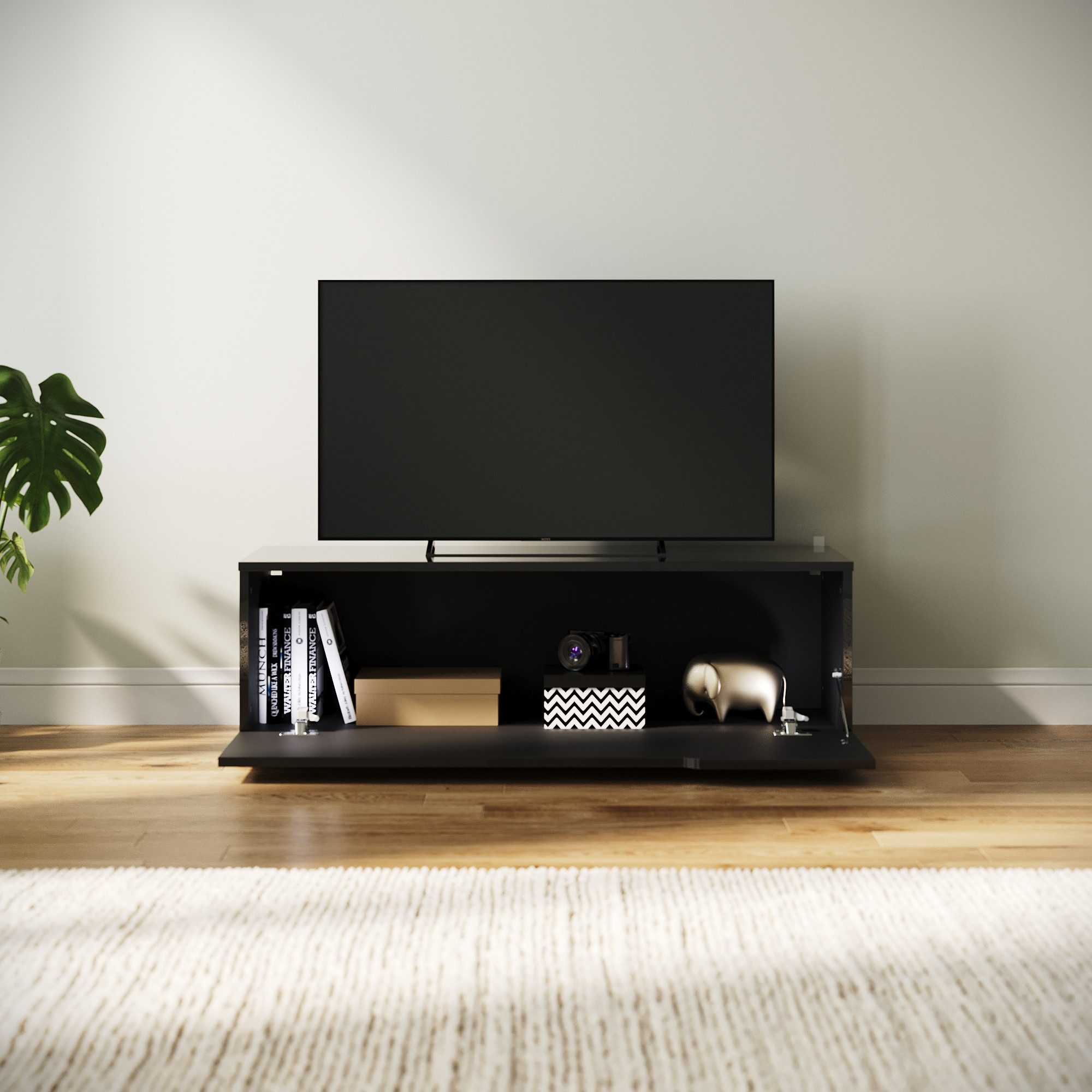 SONNI TV-Schrank Lowboard TV Schrank weiß/schwarz Hochglanz 100-200cm