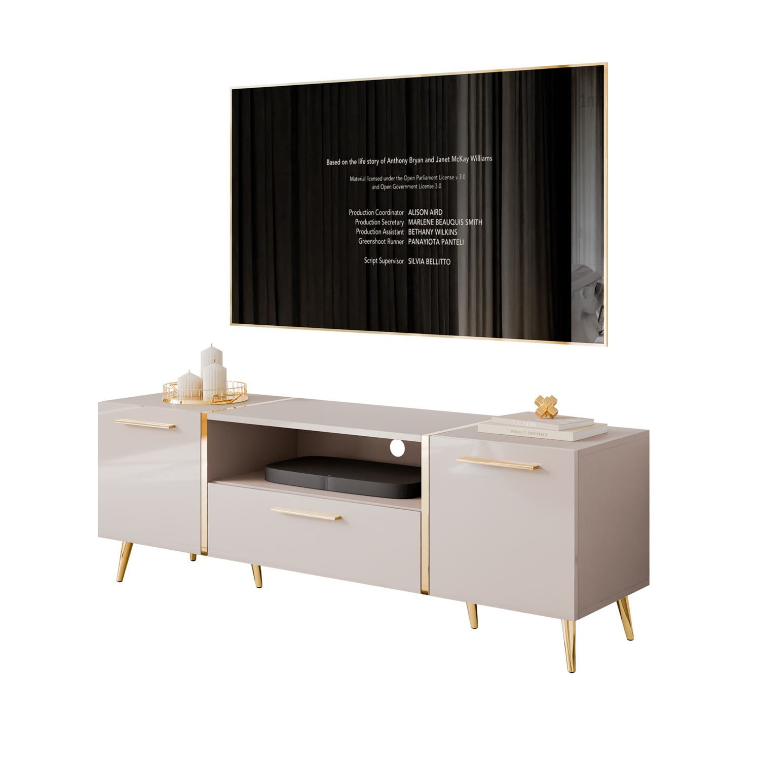 Lookway TV-Schrank ONYX 158 cm Kaschmir Hochglanz mit goldenen Metallbeinen günstig online kaufen