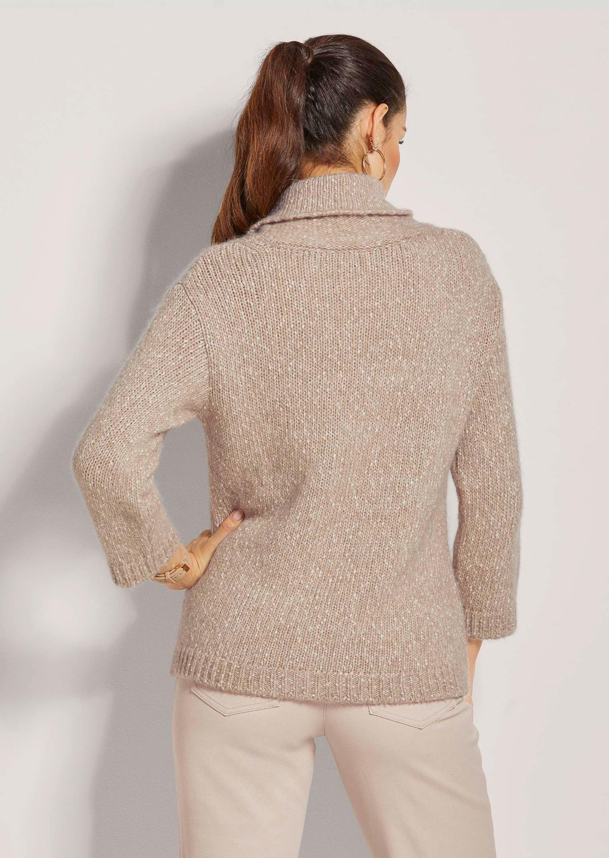 MADELEINE Strickpullover Modischer Rollkragenpullover, 3/4-Arm Uni-Design mit weitem Kragen, ohne Verschluss