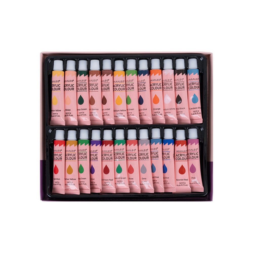 MAALEO Malpalette Kreatives Malset XXL Acrylfarben, 24 wasserbasierte, schnelltrocknende Farben mit hoher Deckkraft