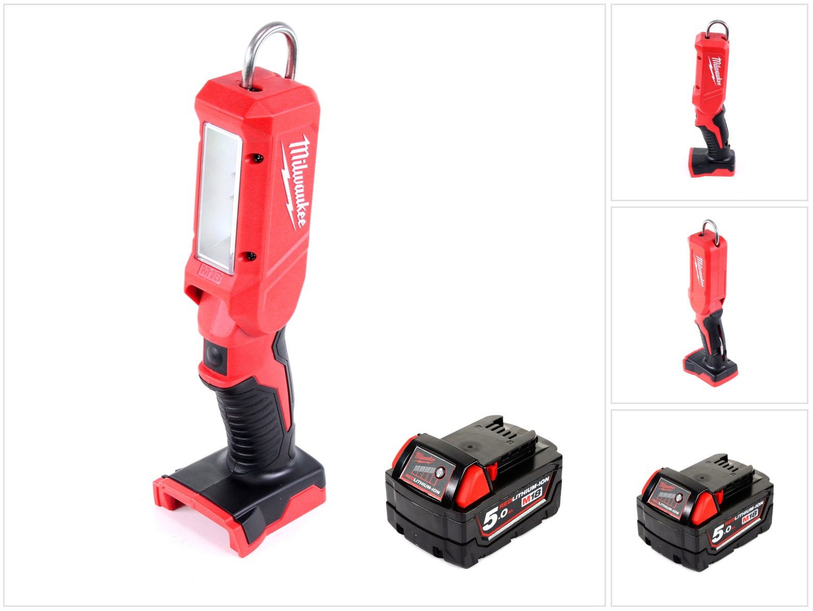 Milwaukee Baustrahler M18 IL-501 Akku Inspektionsleuchte mit 300 Lumen Solo + 1x 5,0 Ah Akk
