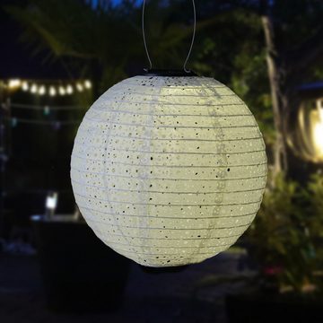 MARELIDA LED Lampion Solar Gartenlampion mit Blumenmuster weiß D:25cm Party Balkon Terrasse, LED Classic, warmweiß (2100K bis 3000K)