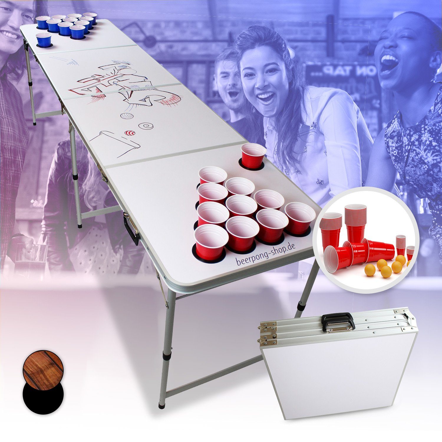 Beer Pong Tisch - Audio Table Design - Beer Pong Table inkl. Ballhalter und  6 Bälle 
