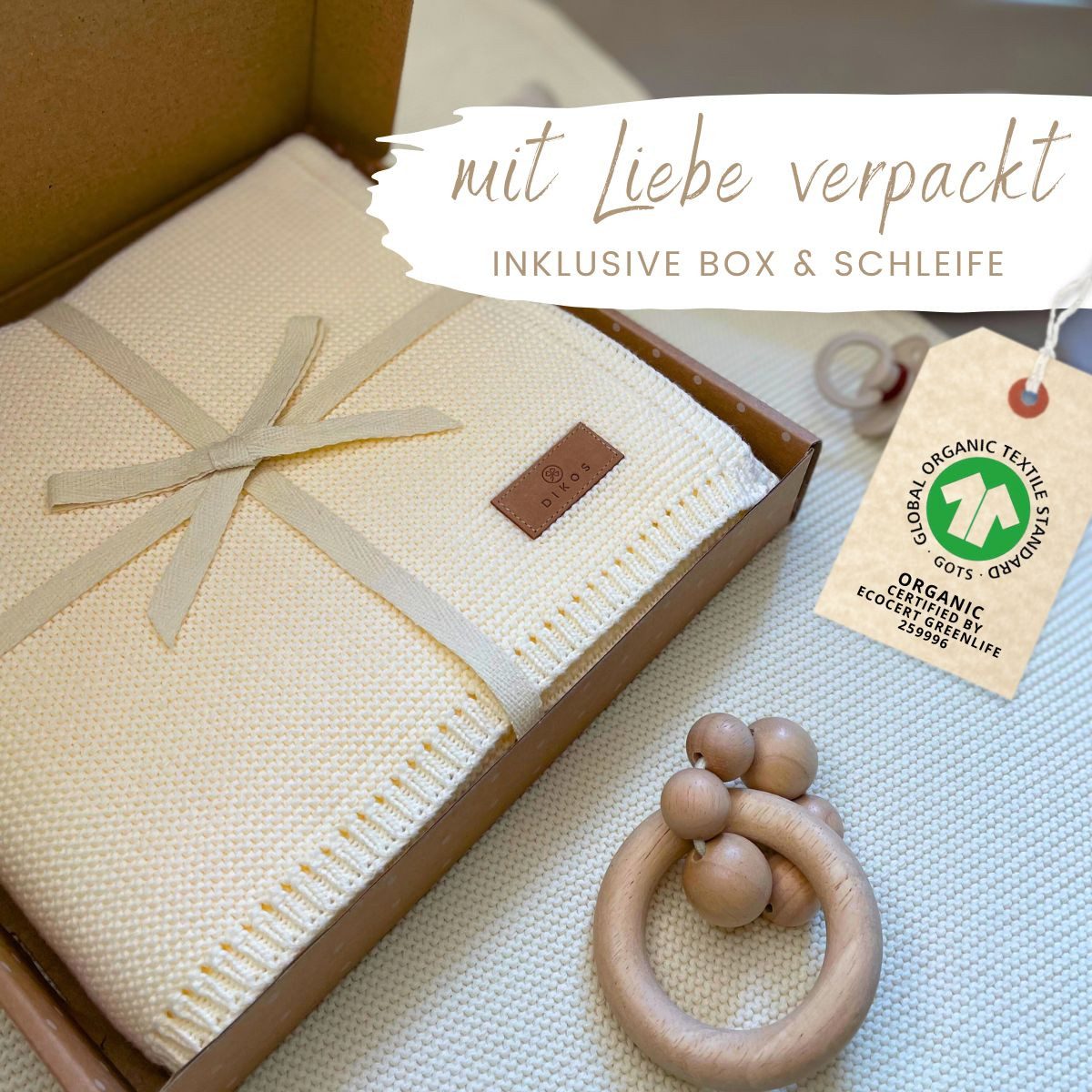 Babydecke DIKOS® Baby Decke für Neugeborene aus *100%* Bio Baumwolle, DIKOS, Kuscheldecke PREMIUM Qualität Geschenk zur Geburt, atmungsaktiv, clean
