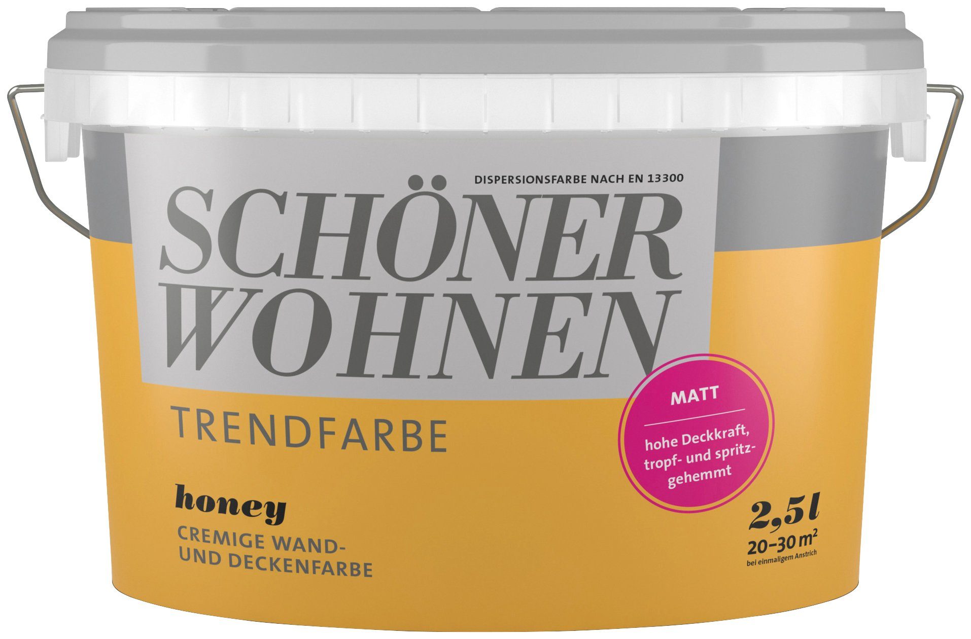 SCHÖNER WOHNEN FARBE Wand- und Deckenfarbe Trendfarbe, matt, 2,5 Liter, Honey, hochdeckende Wandfarbe - für Allergiker geeignet