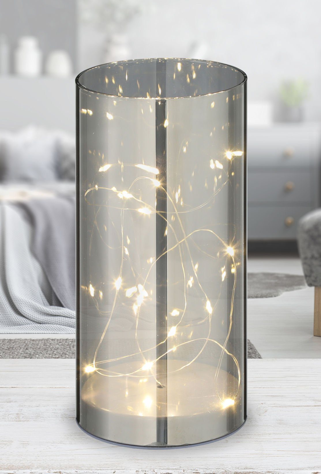 LED Dekolicht LED Lichterglas silber mit Timer - 20 cm