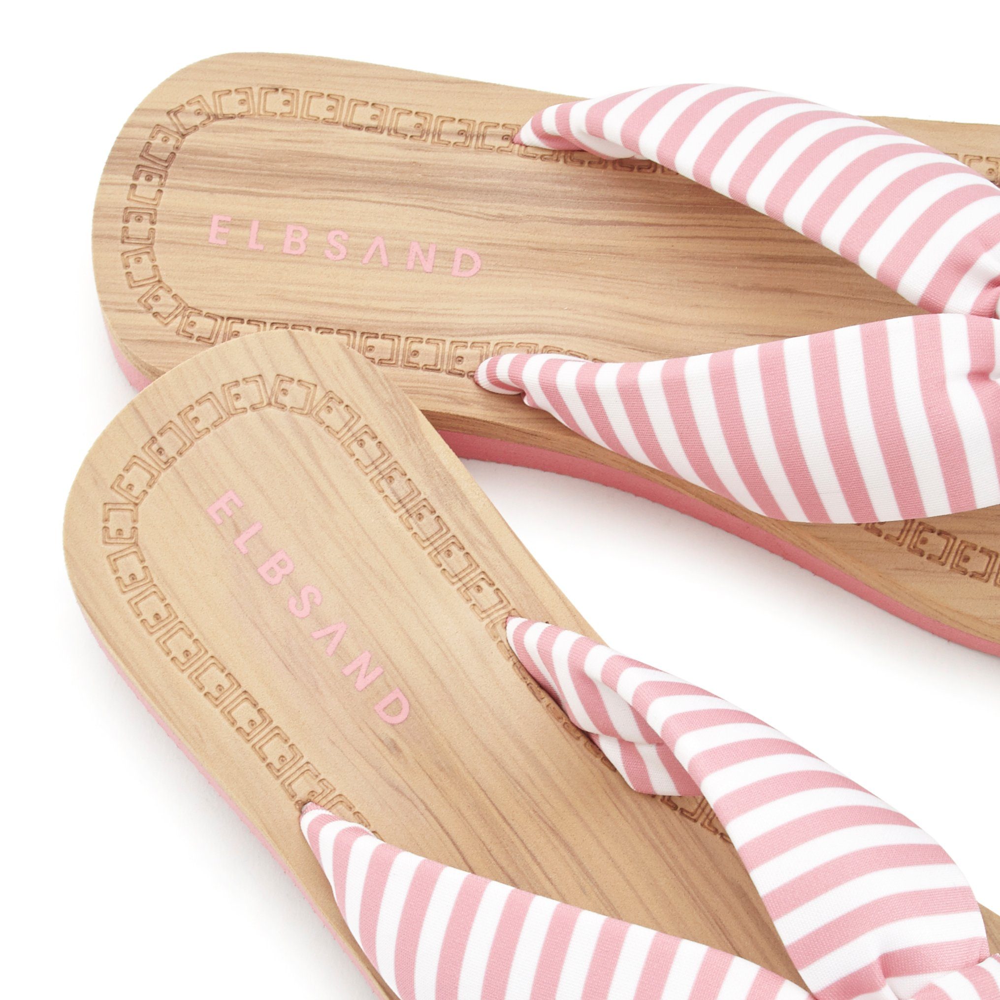 VEGAN Sandale, Elbsand Badezehentrenner ultraleicht rosa-gestreift Pantolette, Badeschuh