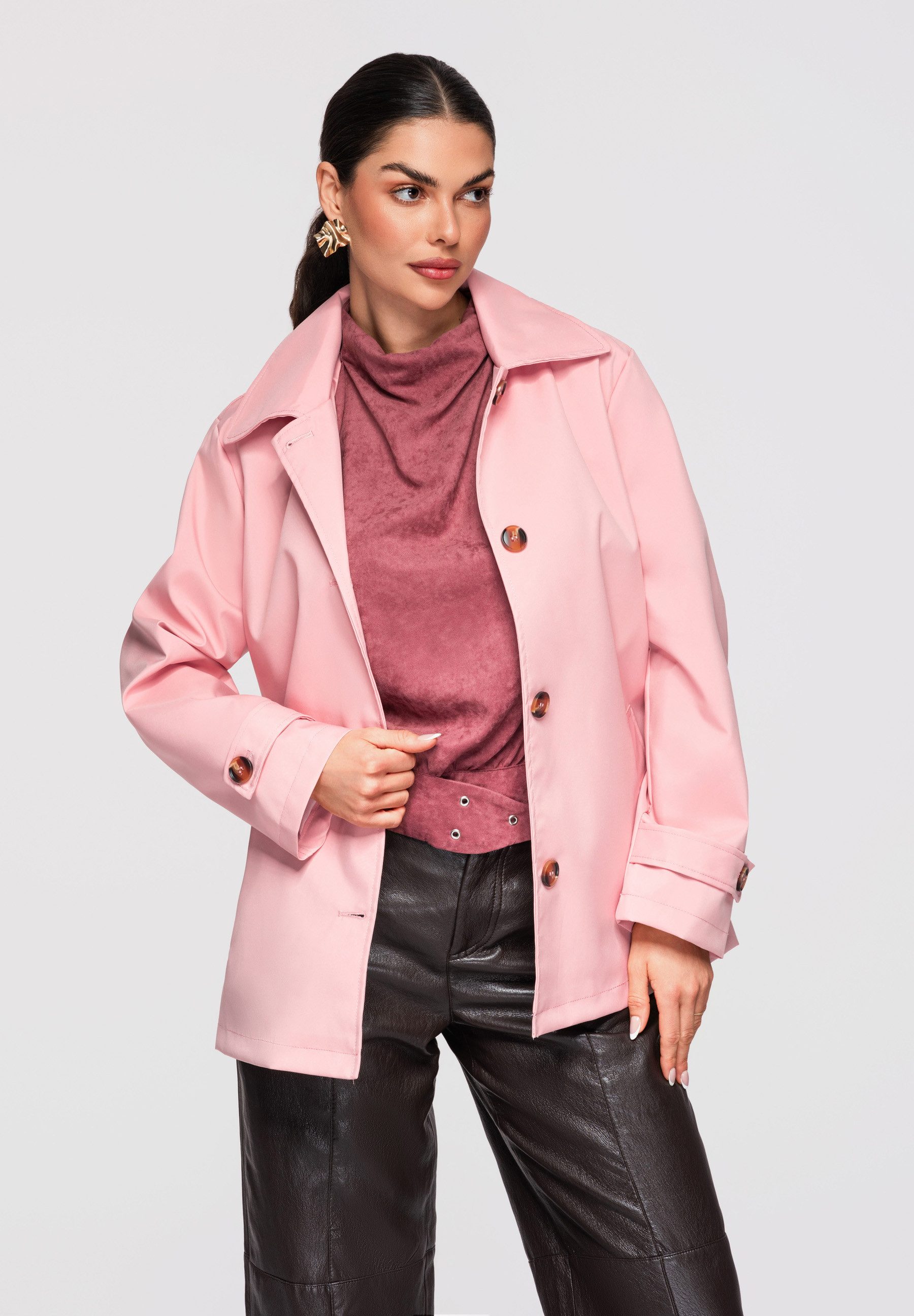 OMBRE Trenchcoat Damenmantel in Hüftlänge im klassischen Trenchcoat-Stil Damenmantel in Hüftlänge