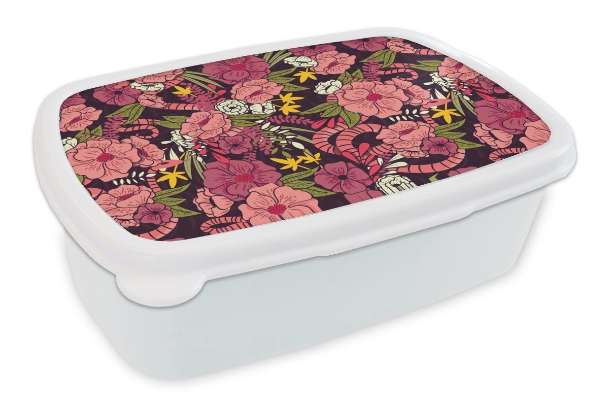 Erwachsene, Kinder Jungs und und Dschungel Lunchbox weiß Blumen Mädchen für Brotdose, für MuchoWow - - (2-tlg), Kunststoff, Brotbox Muster,