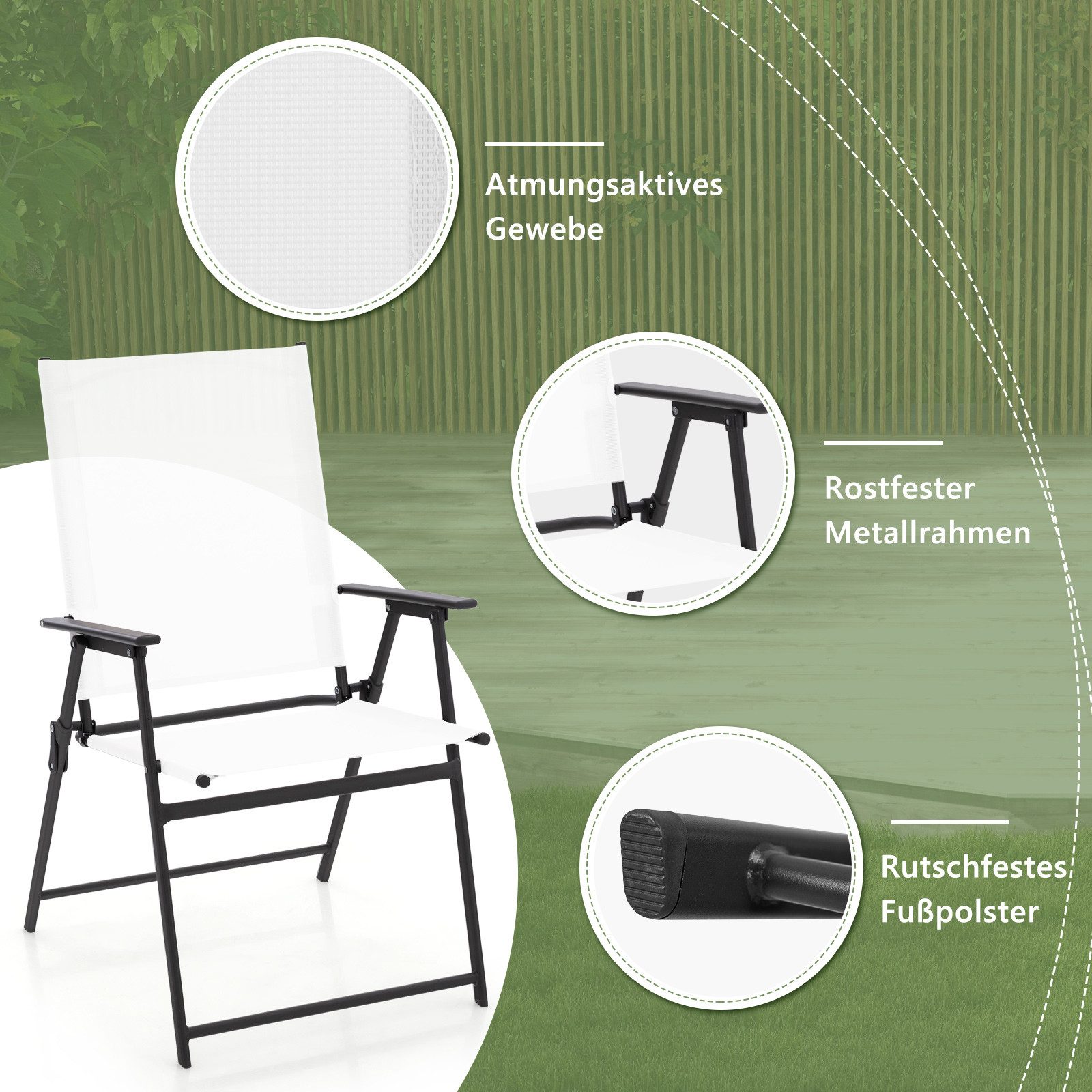 KOMFOTTEU Gartenstuhl (4 St), Klappstuhl mit Hochlehner & bequemer Armlehne