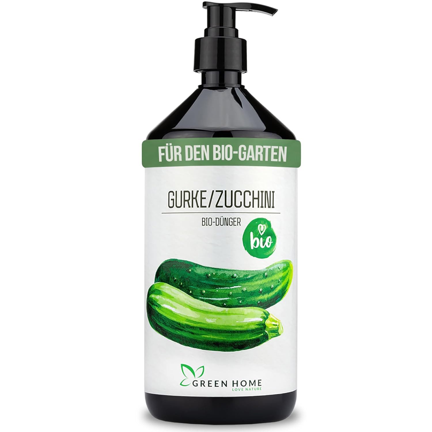 GREEN HOME LOVE NATURE Gemüsedünger Bio-Dünger flüssig NPK 3+2+6 für Gurken, Zucchini & Gemüse, Gurken & Zucchini, 100 % bio, organisch-mineralisch, extra Kalium, Dosierpumpe