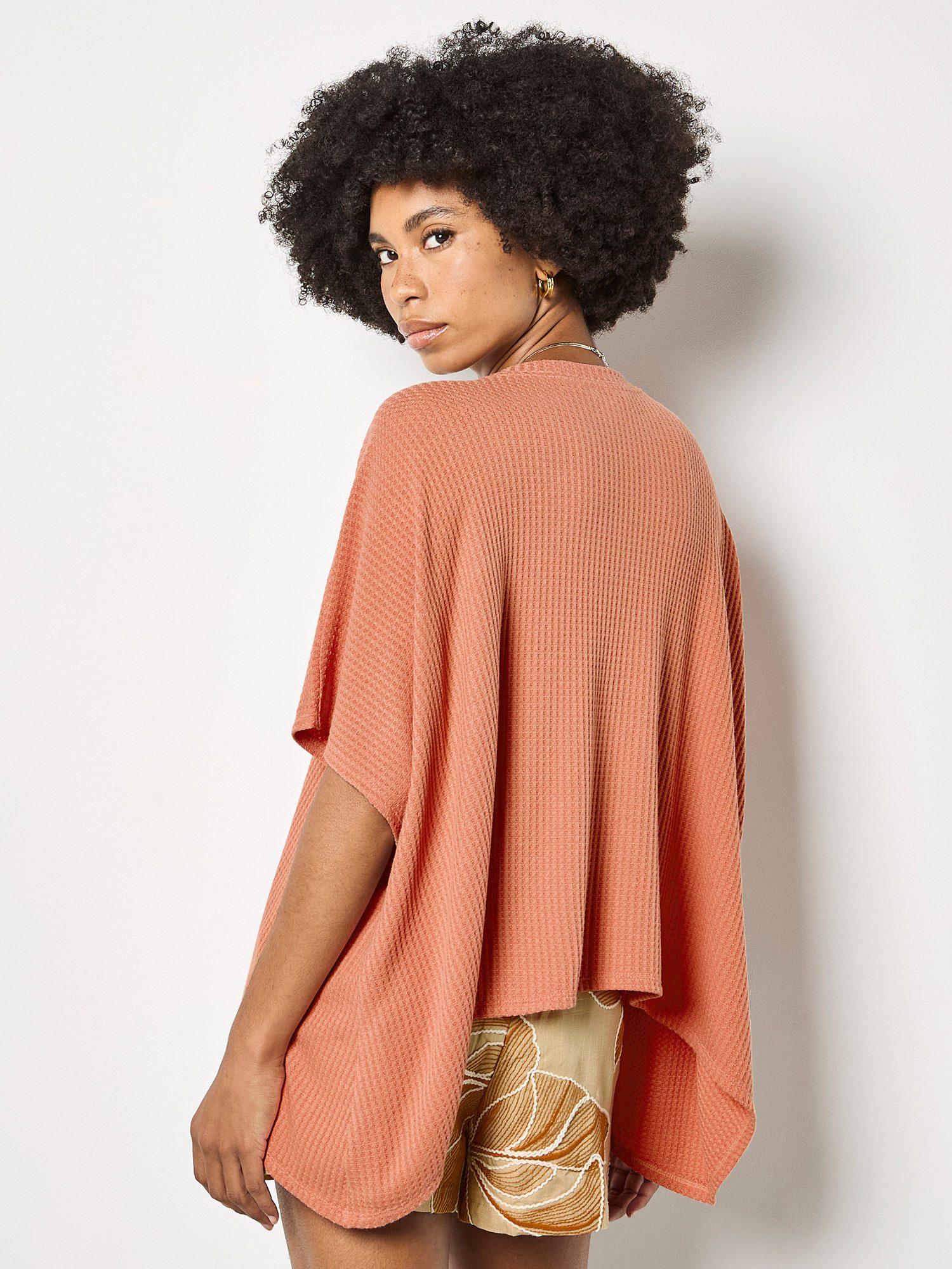 Apricot Fledermausshirt Waffelstrick-Tunika mit strukturierter Oberfläche