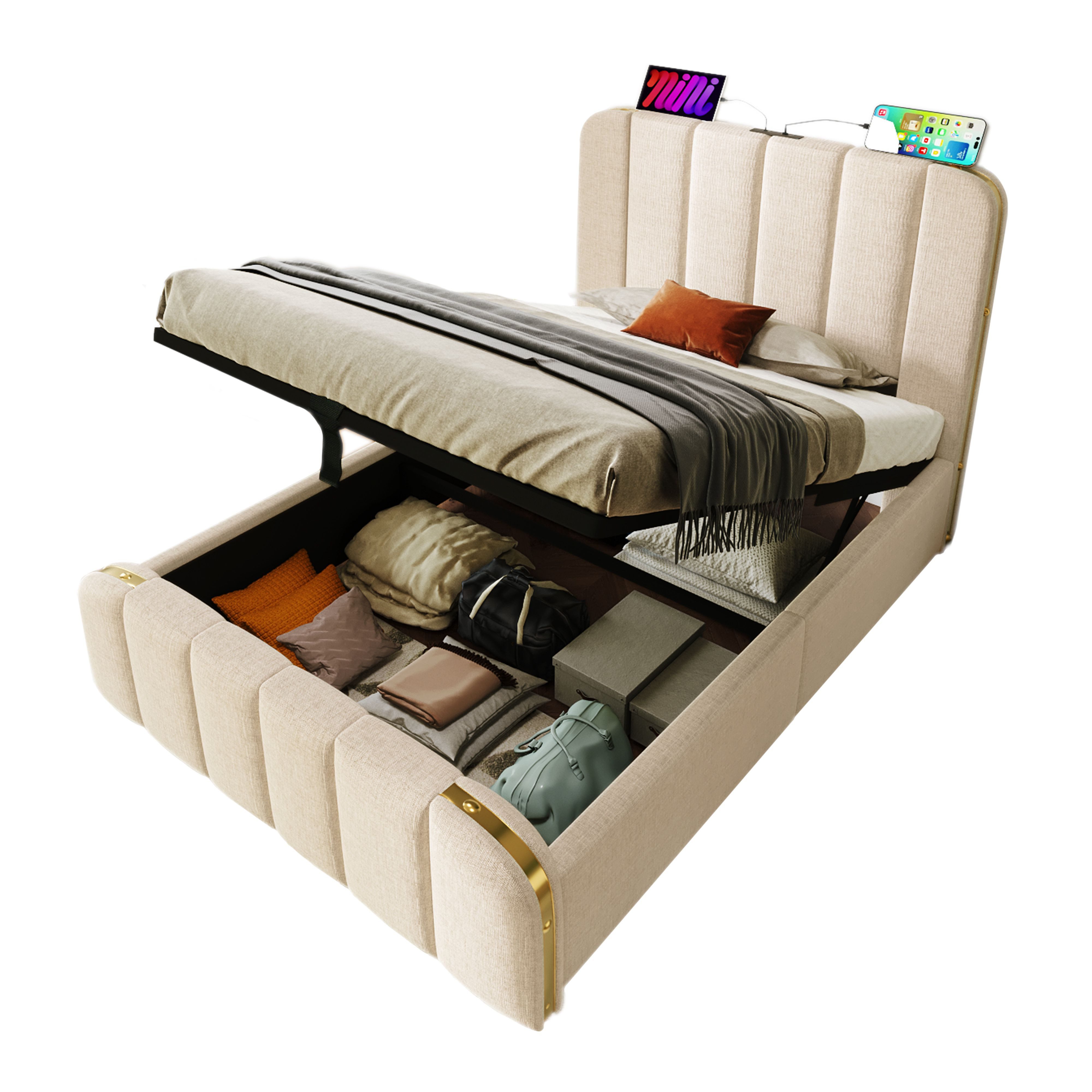 BlingBin Einzelbett Polsterbett Doppelbett (1-tlg., 90×200 cm, Beige Leinen günstig online kaufen