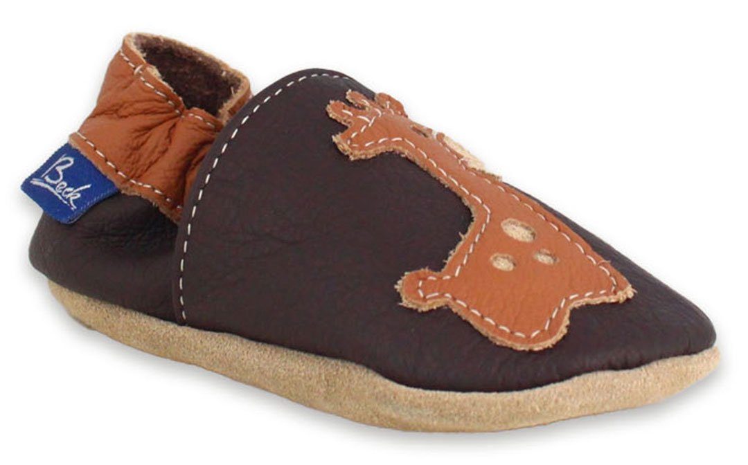 Beck Krabbelschuh Giraffe Krabbelschuh (weiches, chromfrei gegerbtes Leder, für Mädchen und Jungs geeignet) zum schlupfen, seitliche Gummieinsätze