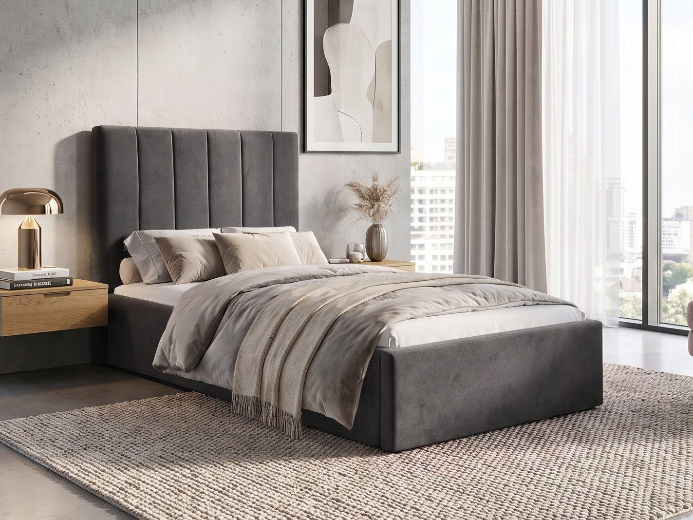 Beautysofa Jugendbett MELVIO 90 × 200 cm mit Bettkasten (Gasdruckfedern, gepolstertes Einzelbett in Taslan Velvet Grey), wahlweise ohne Matratze oder mit MEDIRO