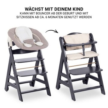 Hauck Hochstuhl Beta Plus Dark Grey - Newborn Set, Babystuhl ab Geburt inkl. Aufsatz für Neugeborene, Tisch, Sitzauflage